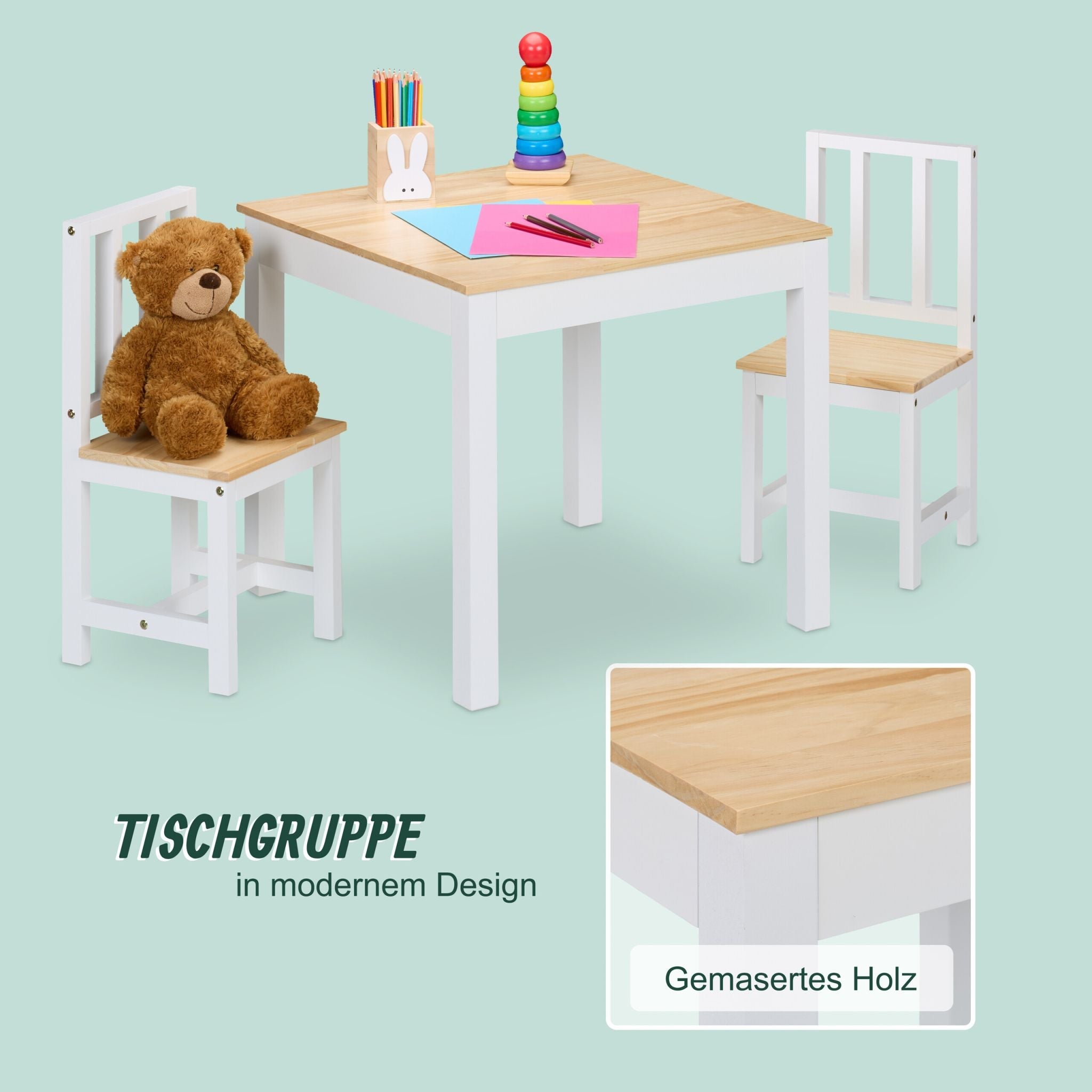 Kindersitzgruppe 3tlg. Weiss-Hellbraun von Relaxdays