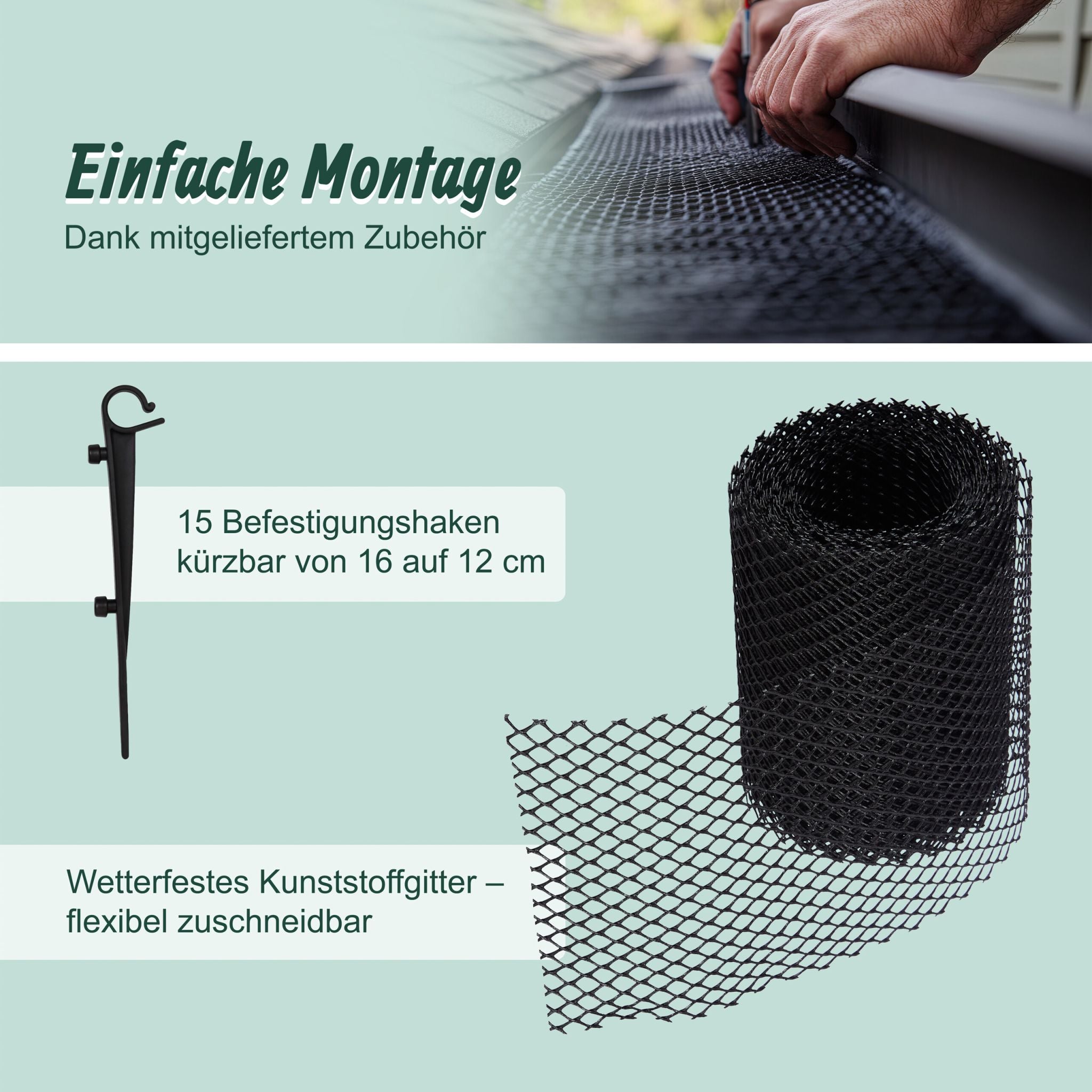 Dachrinnen Laubschutz 6 m Schwarz von Relaxdays