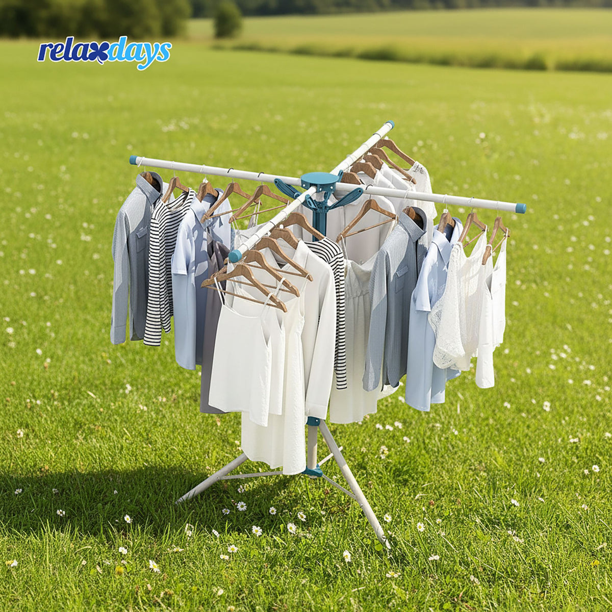Wäscheständer für Kleiderbügel Weiss-Blau von Relaxdays