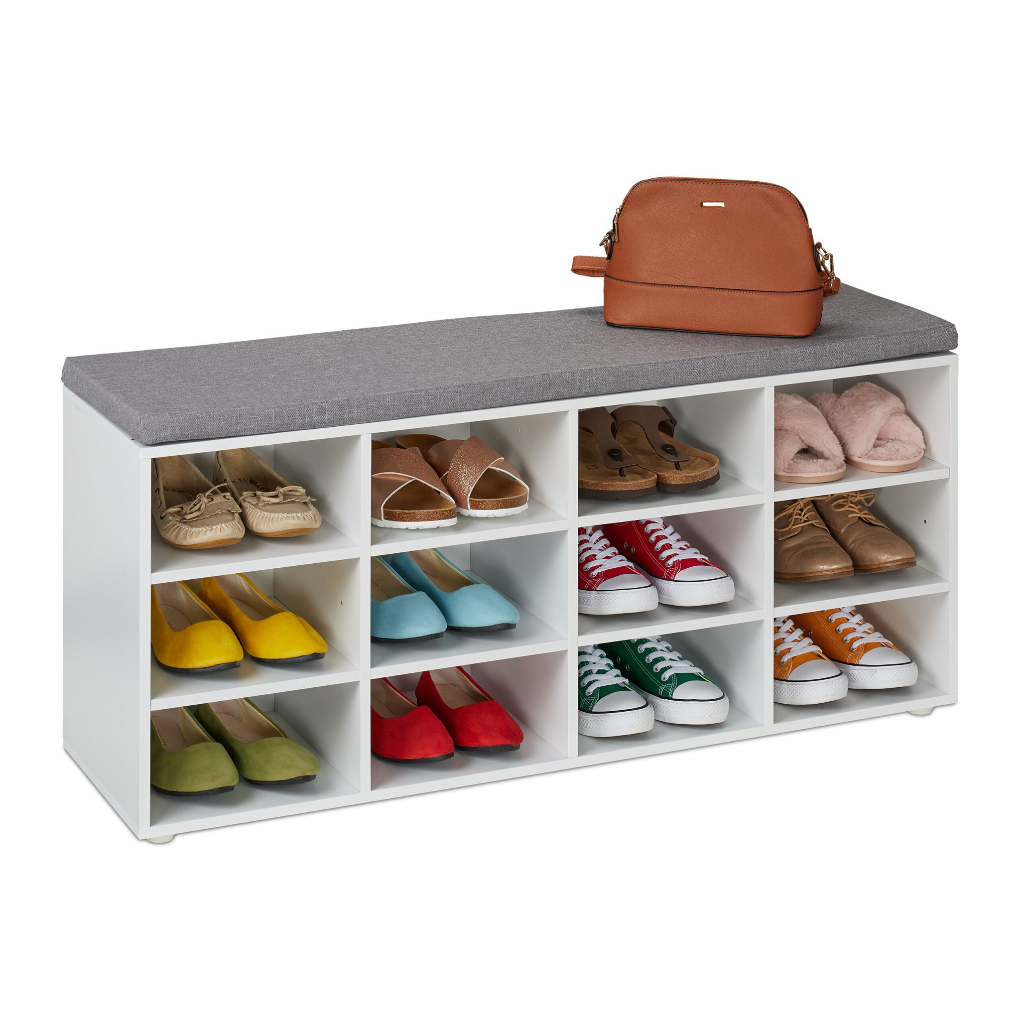 Schuhbank mit gepolsterter Sitzfläche Weiss-Grau von Relaxdays