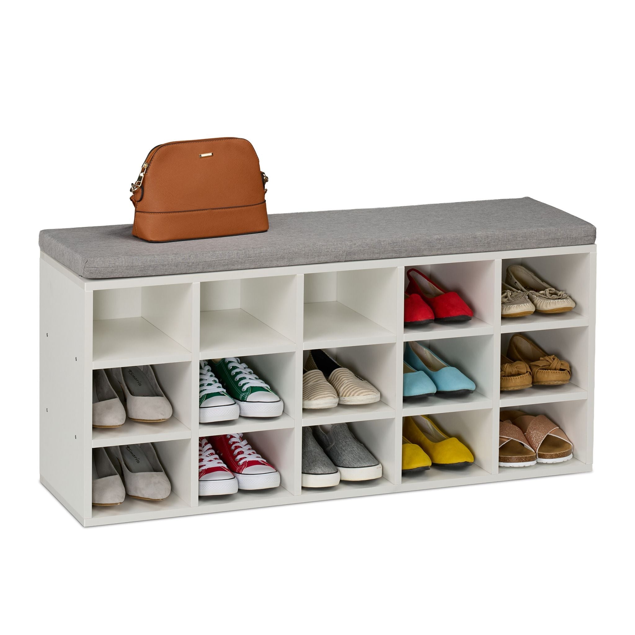 Schuhbank mit gepolsterter Sitzfläche Weiss-Grau von Relaxdays
