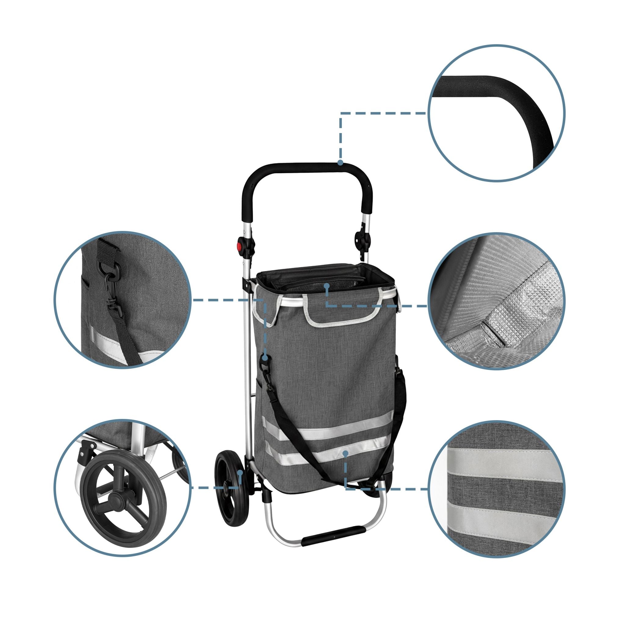 Klappbarer Einkaufstrolley 45L Schwarz-Silber-Grau von Relaxdays