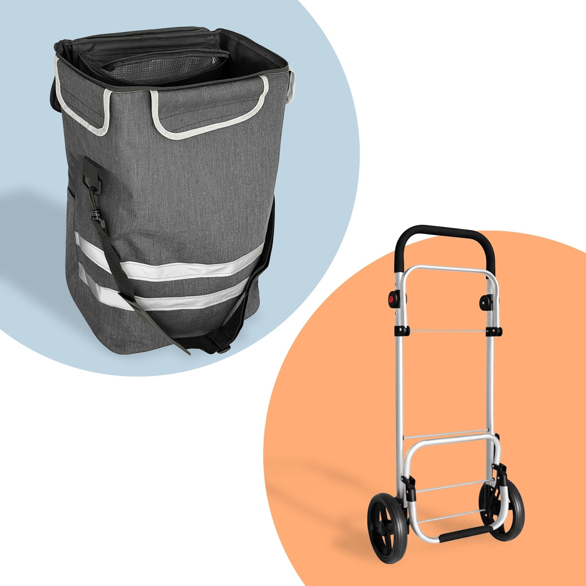 Klappbarer Einkaufstrolley 45L Schwarz-Silber-Grau von Relaxdays