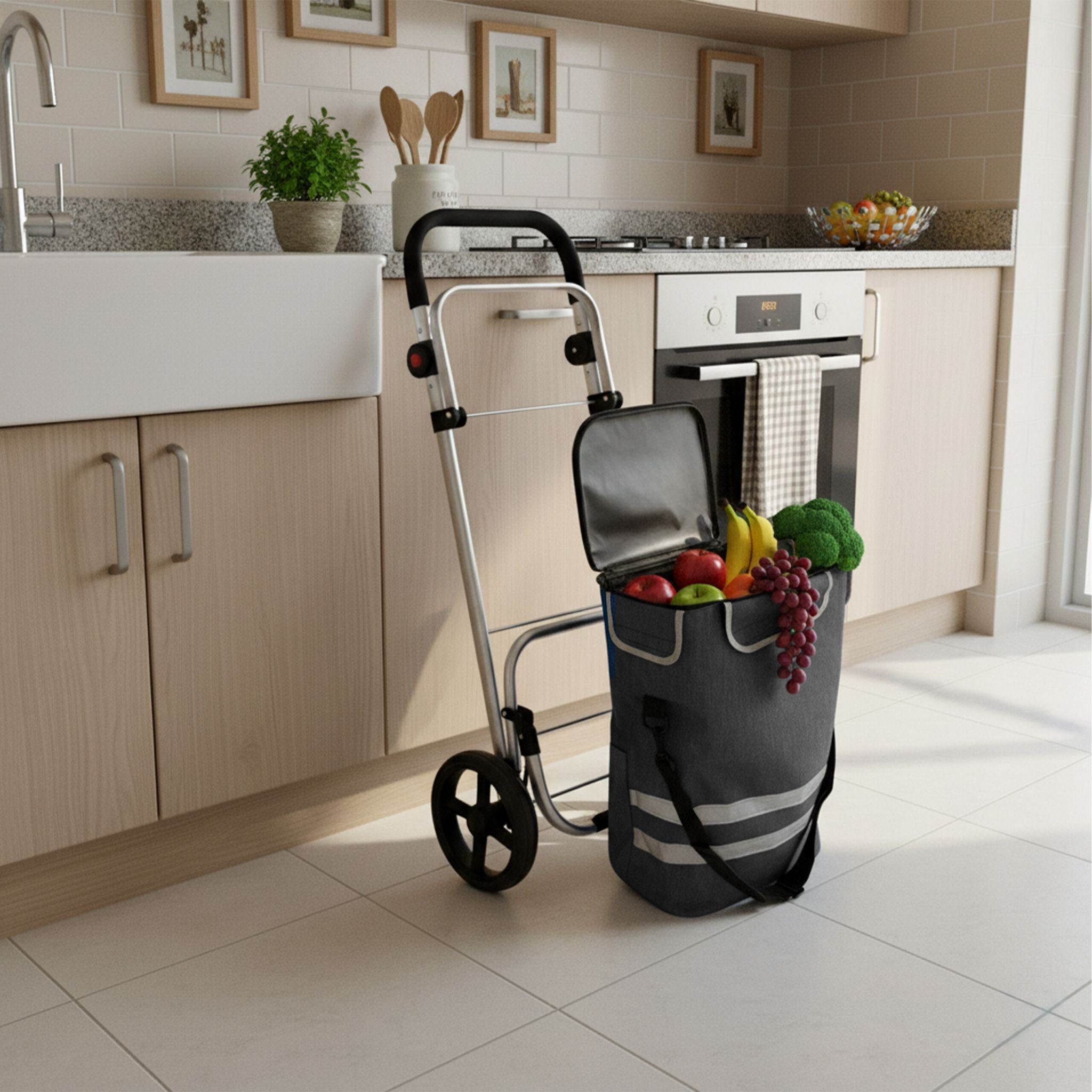 Klappbarer Einkaufstrolley 45L Schwarz-Silber-Grau von Relaxdays