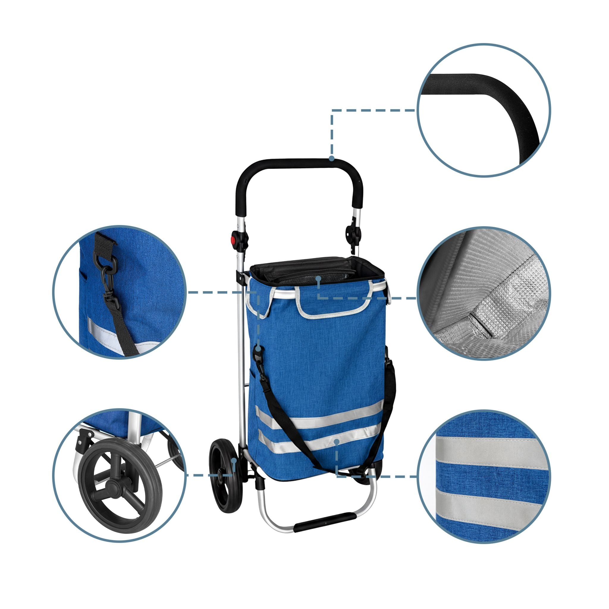 Klappbarer Einkaufstrolley 45L Blau-Schwarz-Silber von Relaxdays