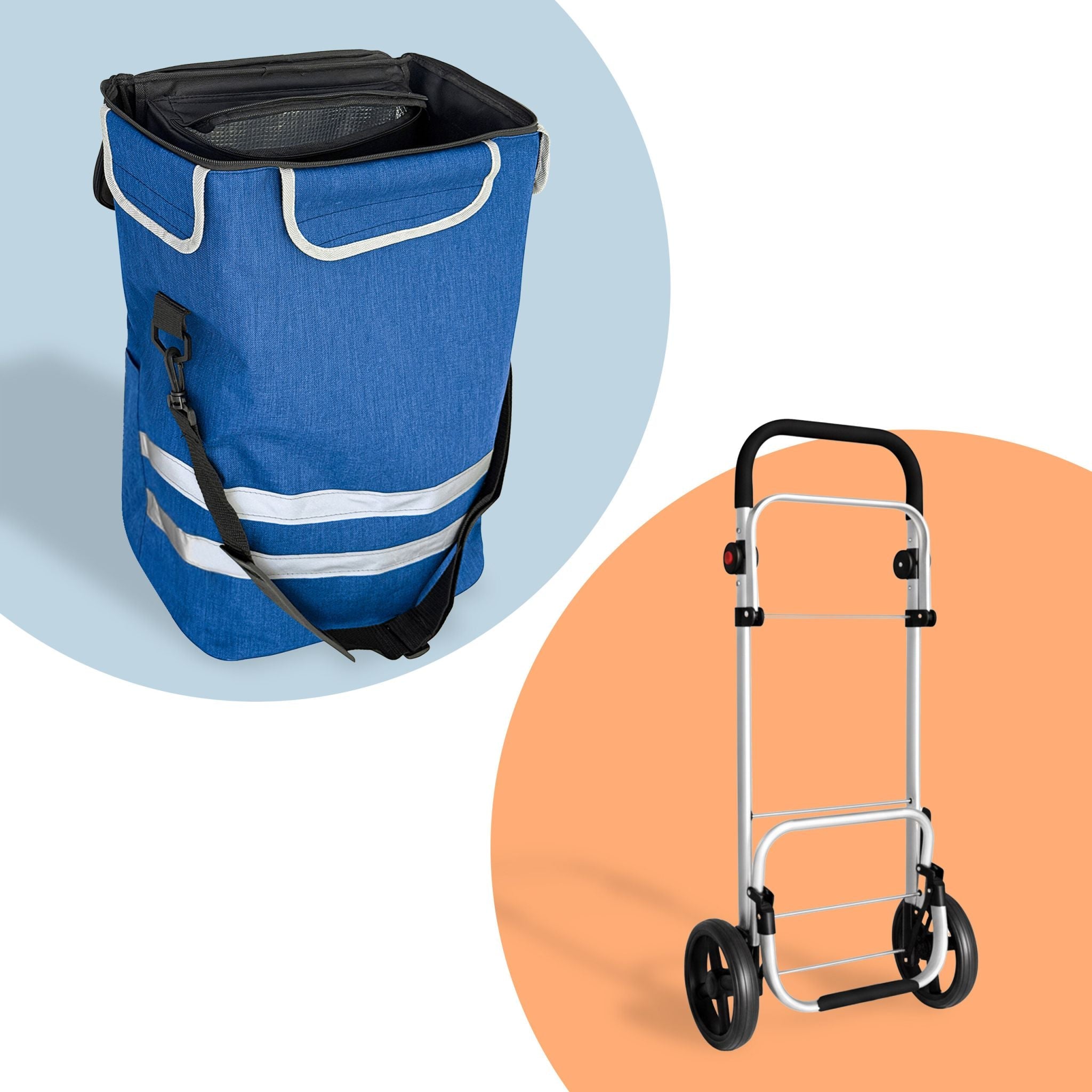 Klappbarer Einkaufstrolley 45L Blau-Schwarz-Silber von Relaxdays