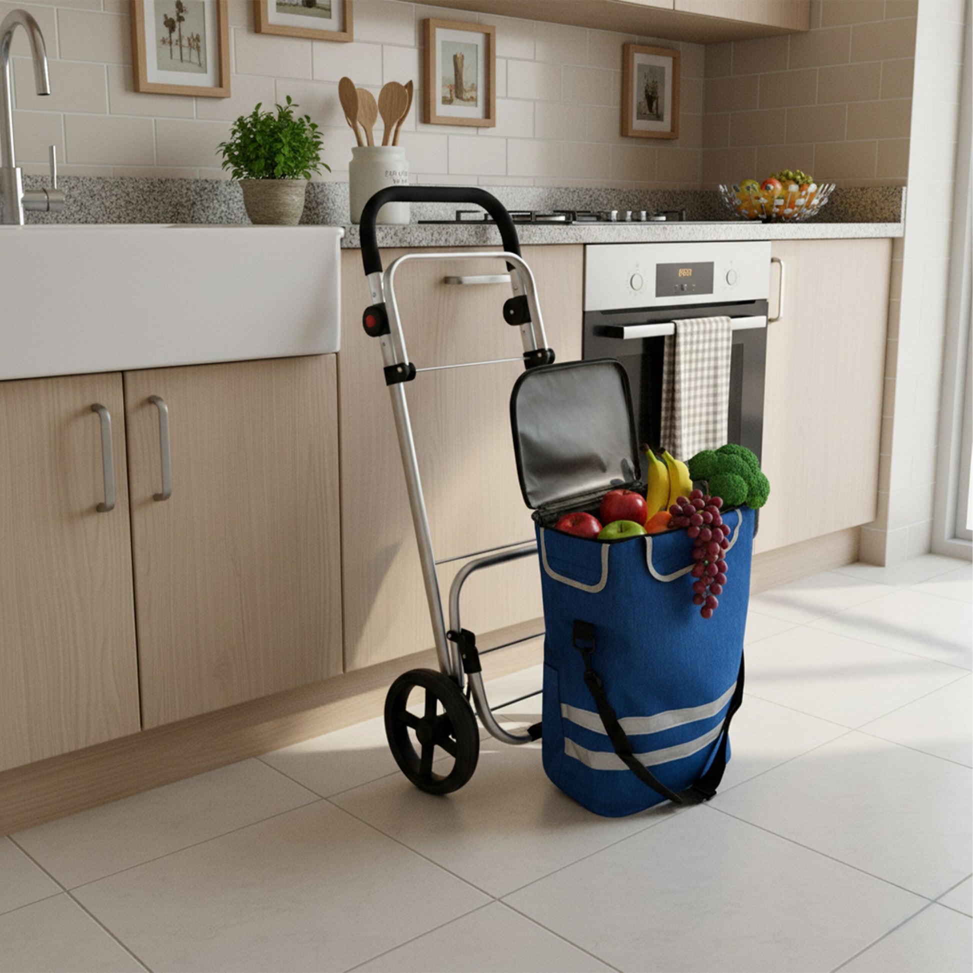 Klappbarer Einkaufstrolley 45L Blau-Schwarz-Silber von Relaxdays