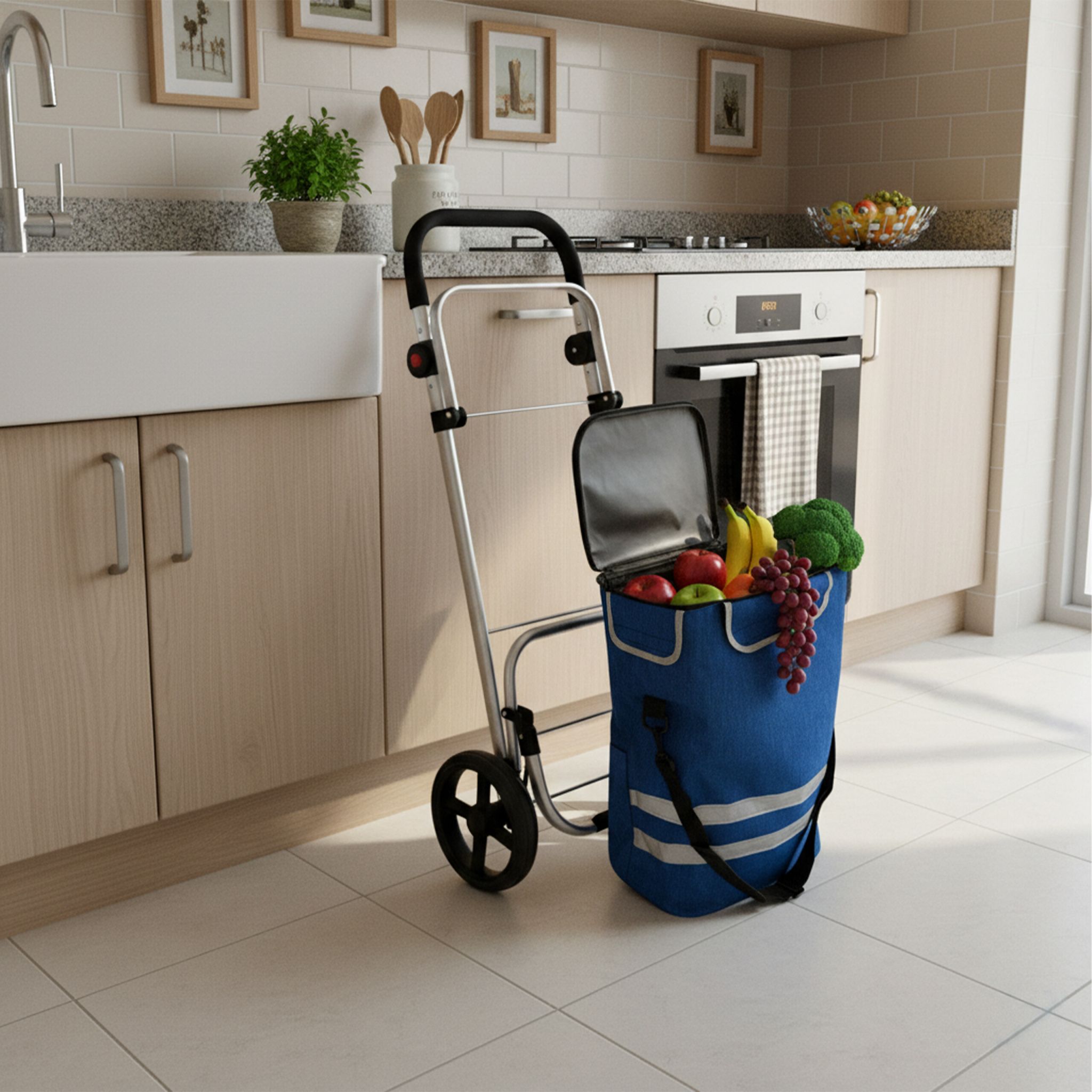 Klappbarer Einkaufstrolley 45L Blau-Schwarz-Silber von Relaxdays