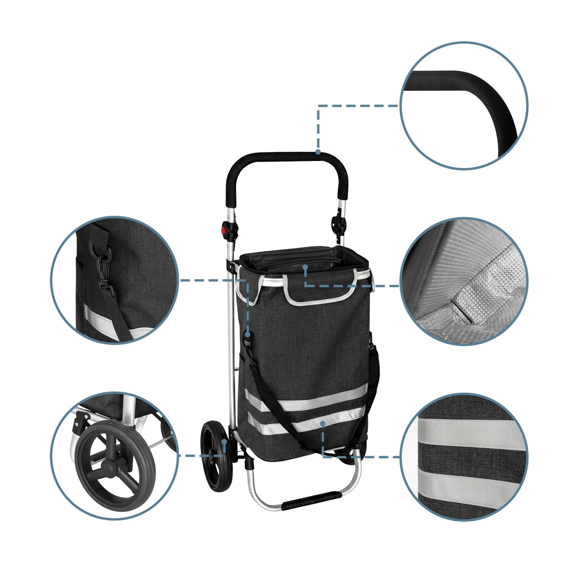 Klappbarer Einkaufstrolley 45L Schwarz-Silber von Relaxdays