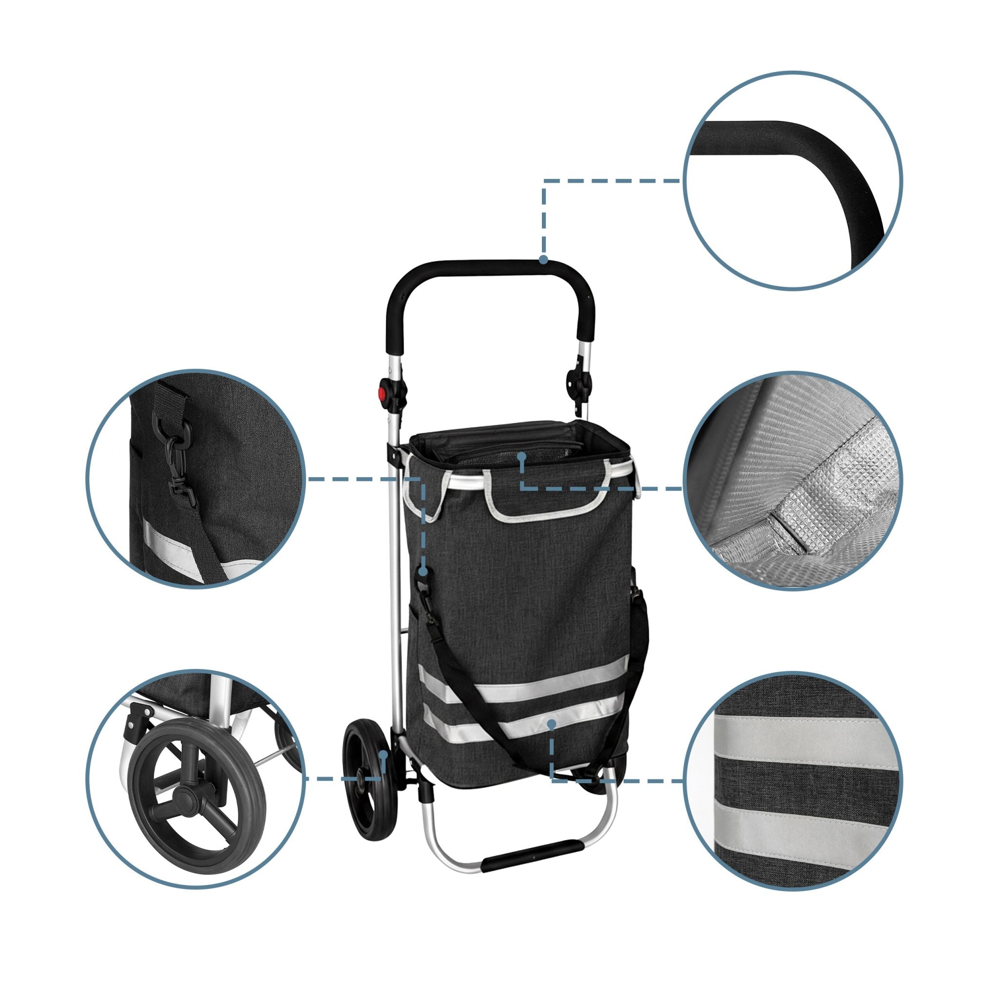 Klappbarer Einkaufstrolley 45L Schwarz-Silber von Relaxdays
