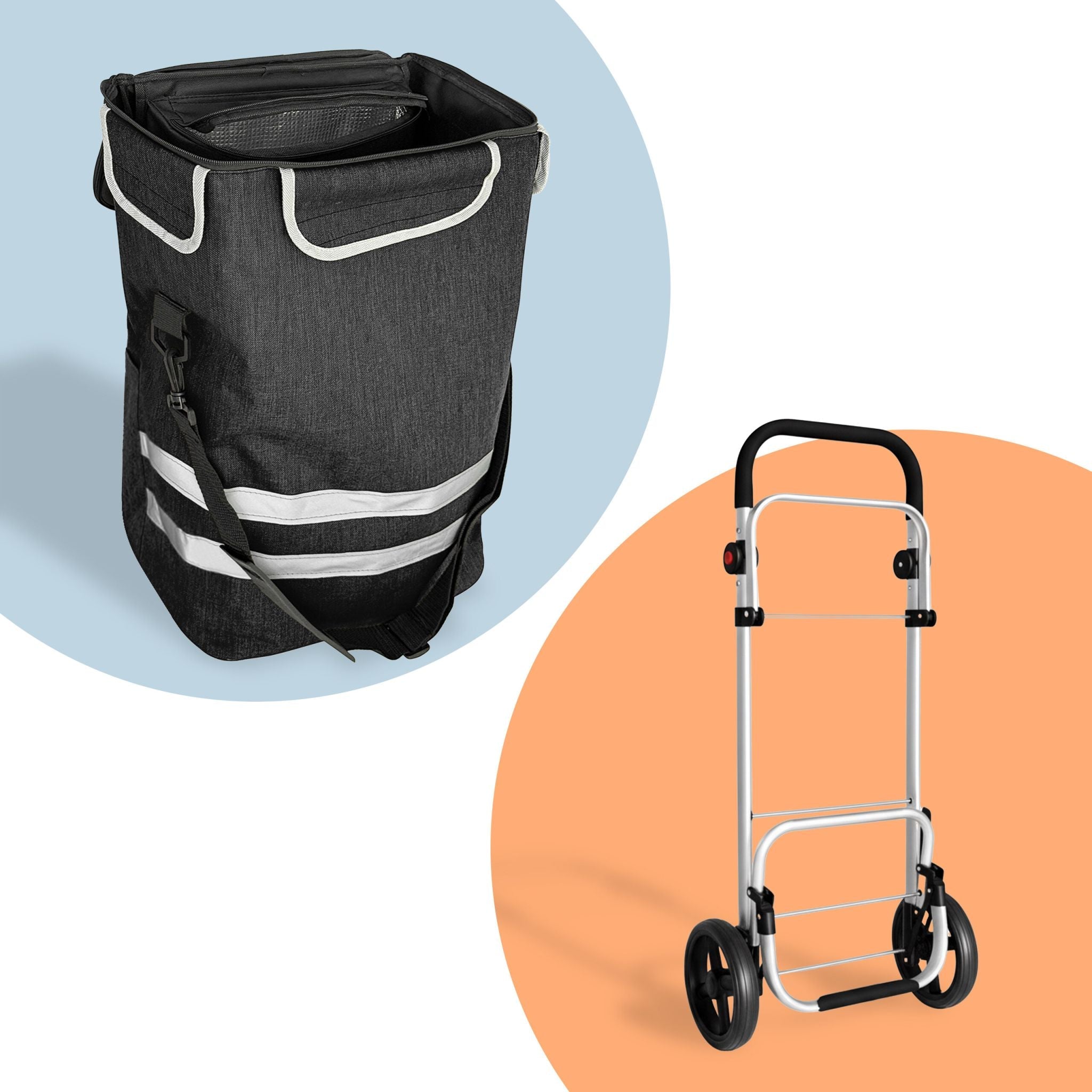 Klappbarer Einkaufstrolley 45L Schwarz-Silber von Relaxdays