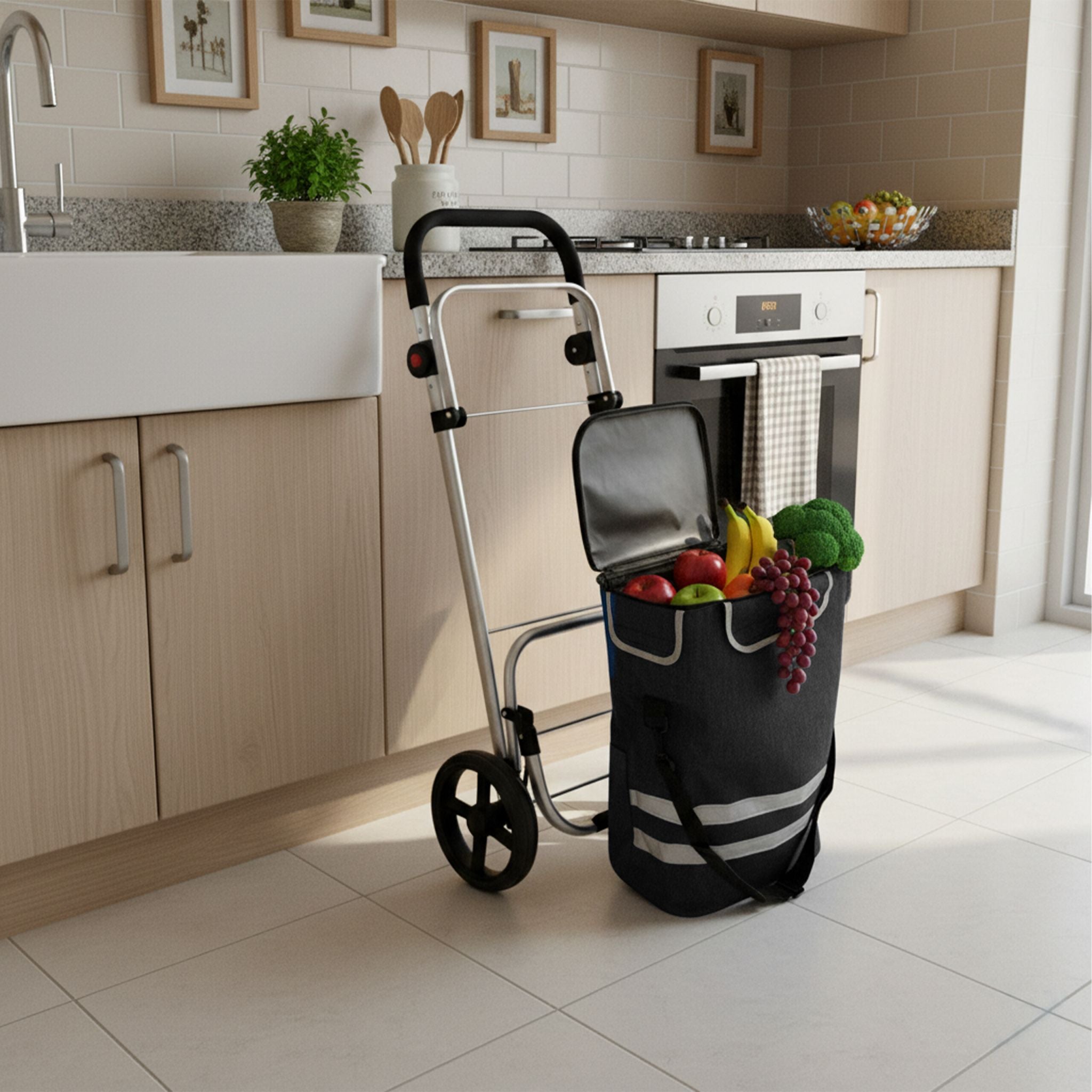 Klappbarer Einkaufstrolley 45L Schwarz-Silber von Relaxdays