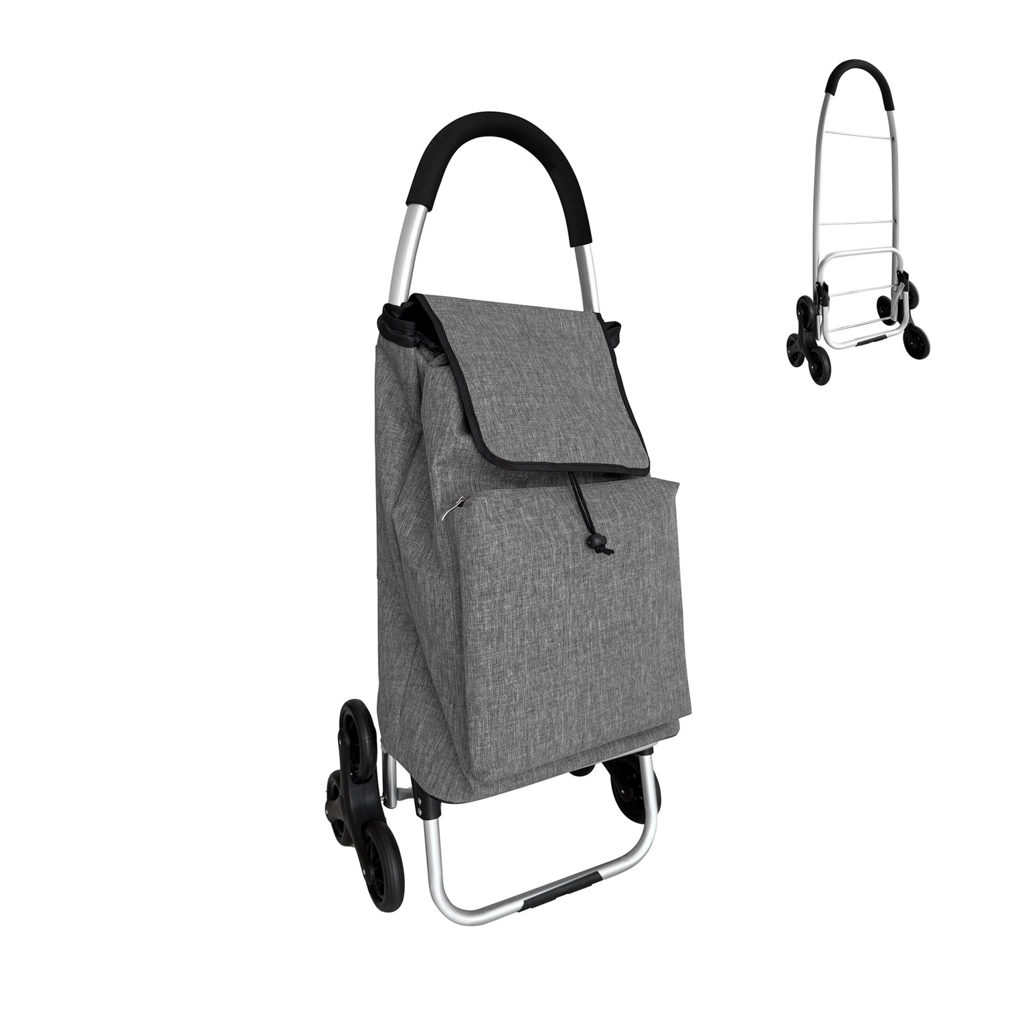 Einkaufstrolley Treppensteiger 45L Schwarz-Silber-Grau von Relaxdays