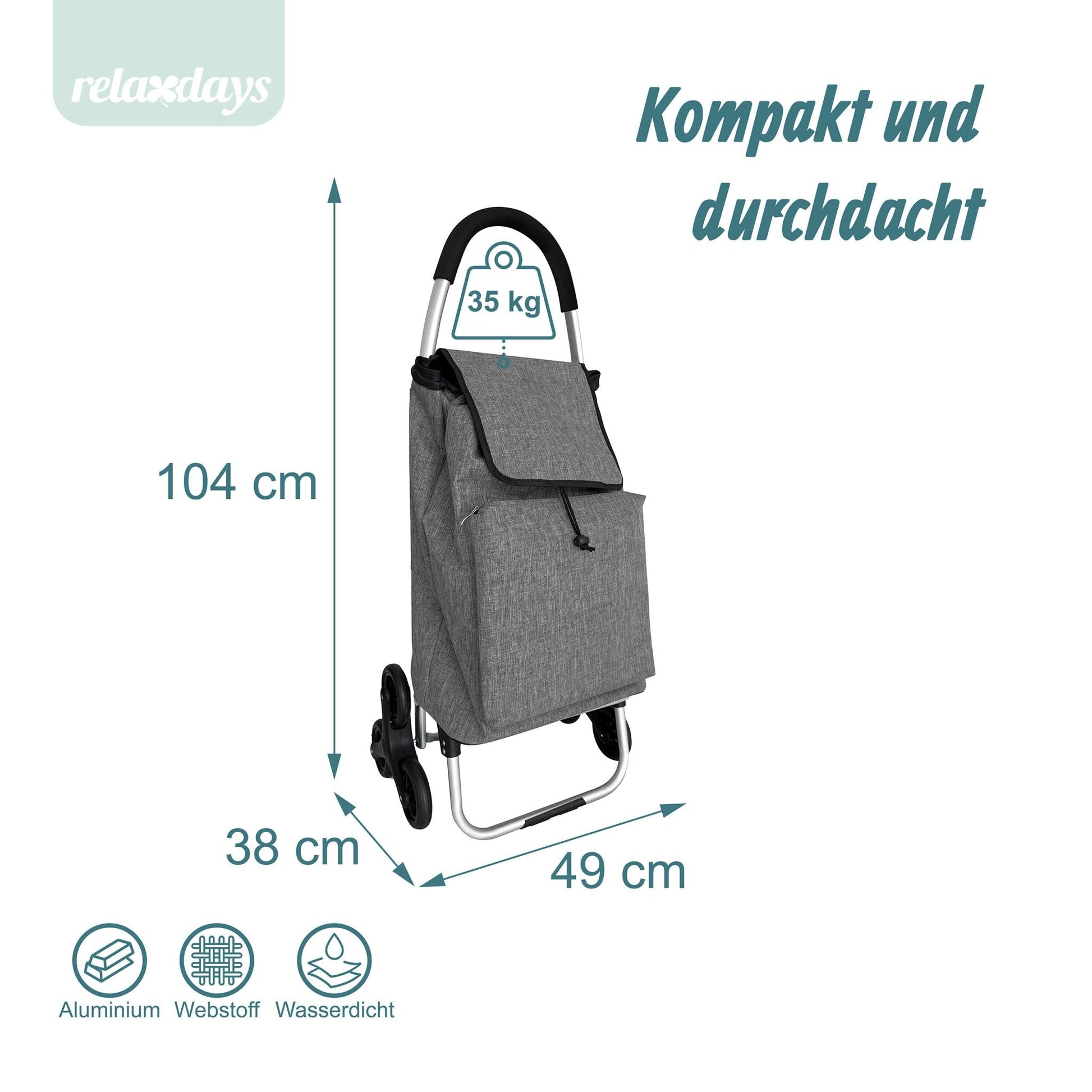 Einkaufstrolley Treppensteiger 45L Schwarz-Silber-Grau von Relaxdays