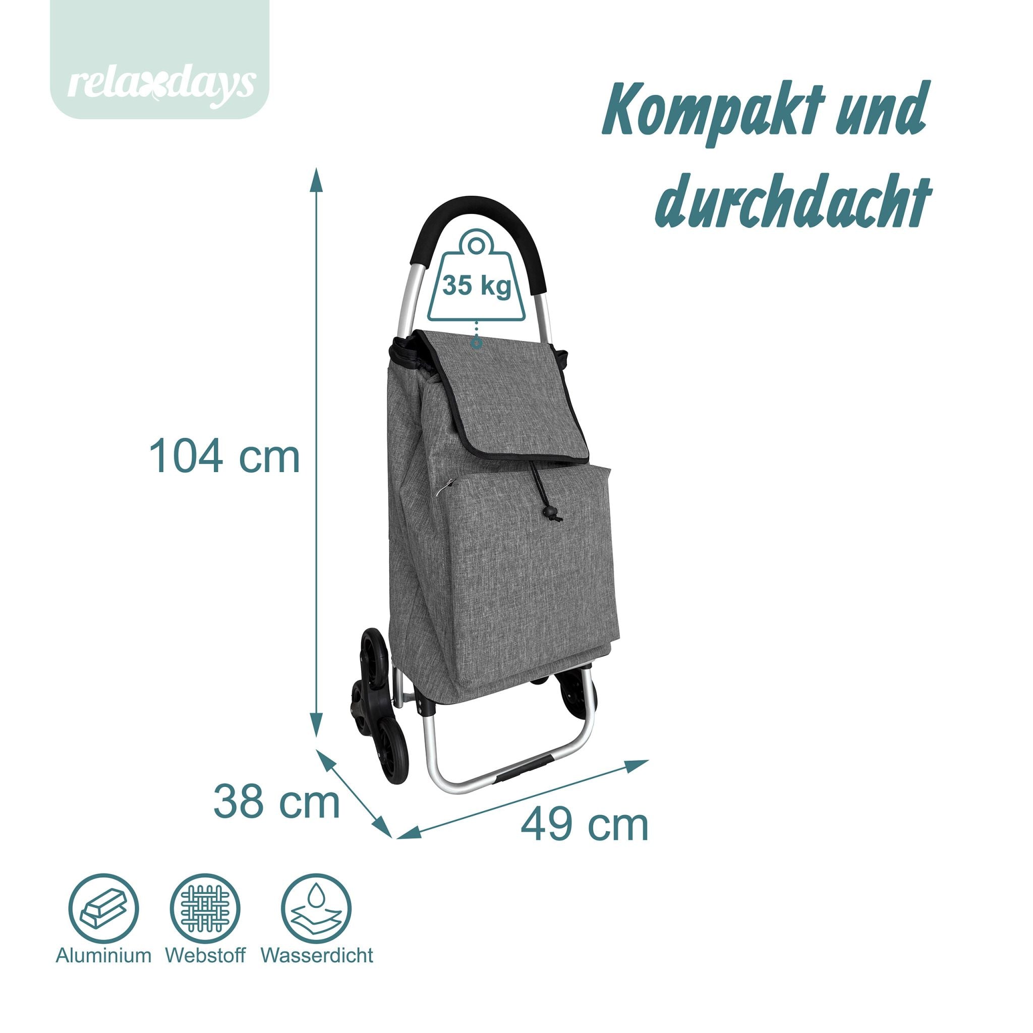Einkaufstrolley Treppensteiger 45L Schwarz-Silber-Grau von Relaxdays