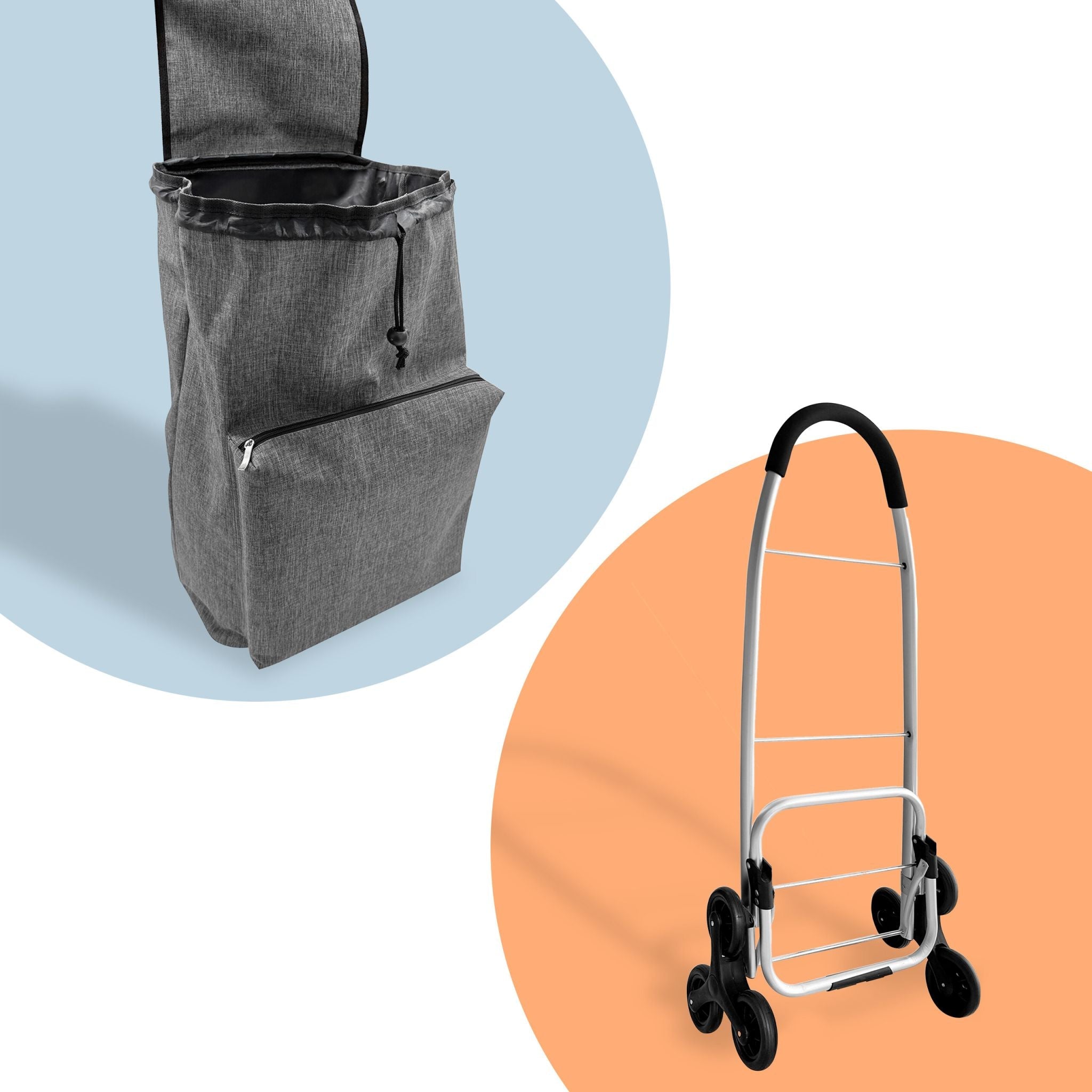 Einkaufstrolley Treppensteiger 45L Schwarz-Silber-Grau von Relaxdays