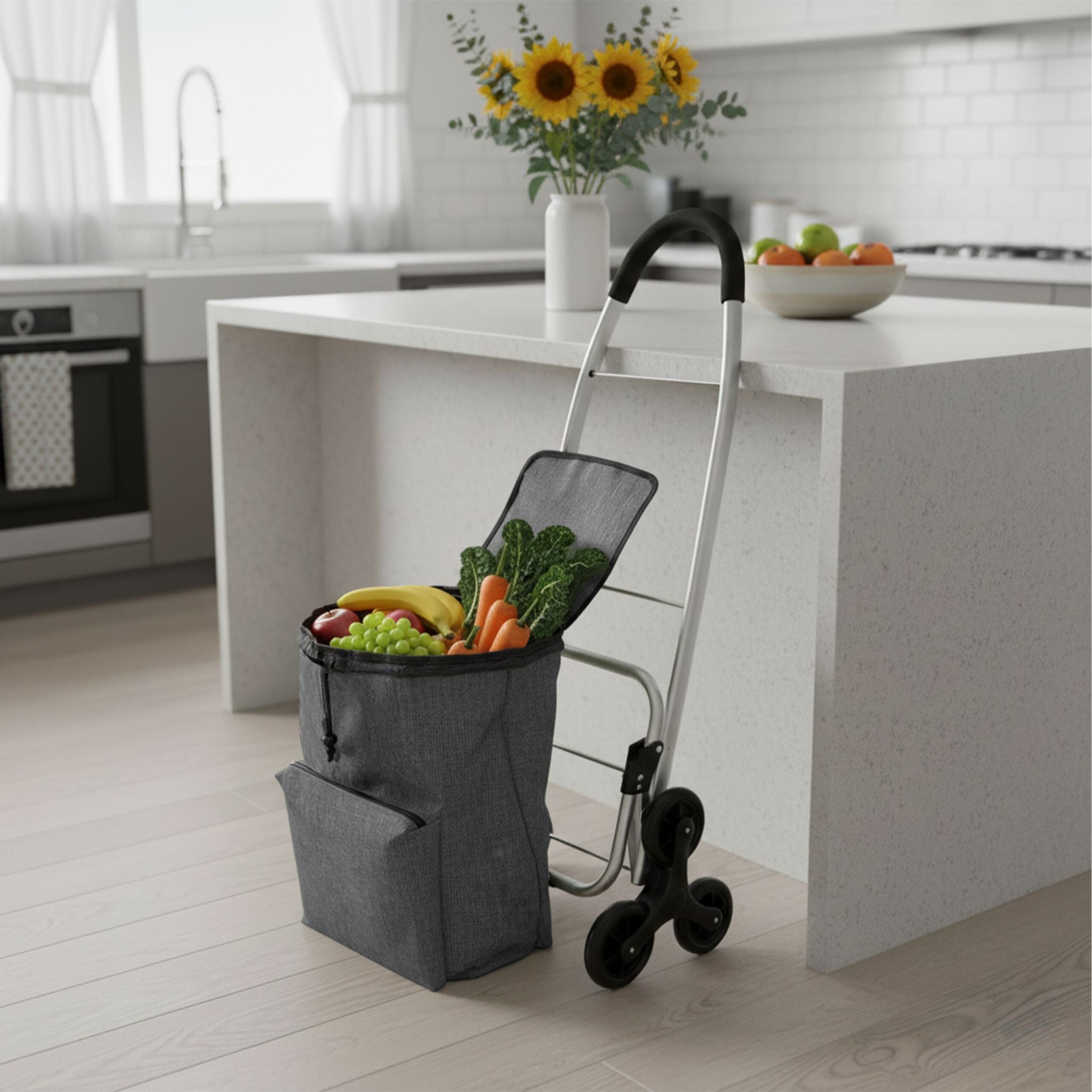 Einkaufstrolley Treppensteiger 45L Schwarz-Silber-Grau von Relaxdays