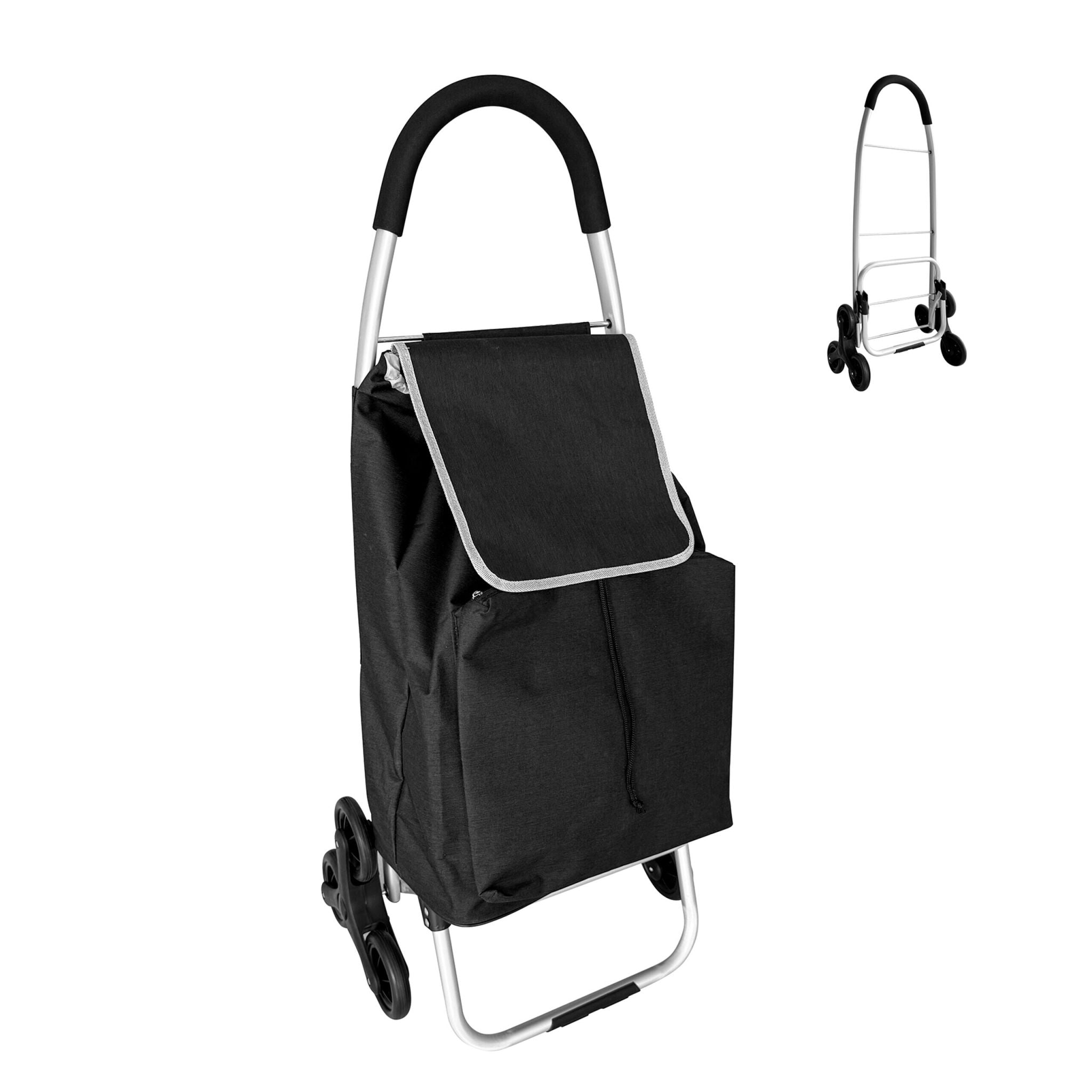 Einkaufstrolley Treppensteiger 45L Schwarz-Silber von Relaxdays
