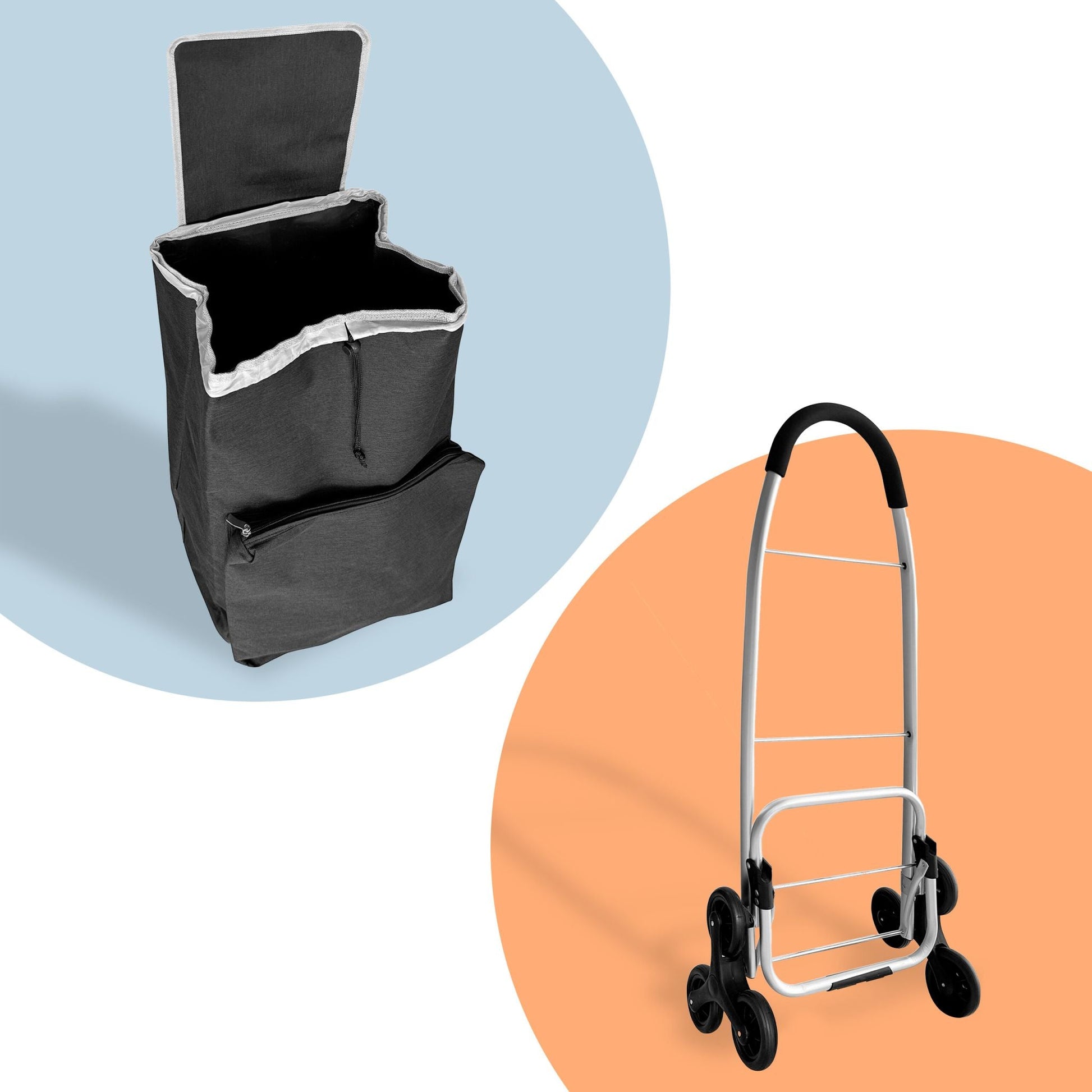 Einkaufstrolley Treppensteiger 45L Schwarz-Silber von Relaxdays