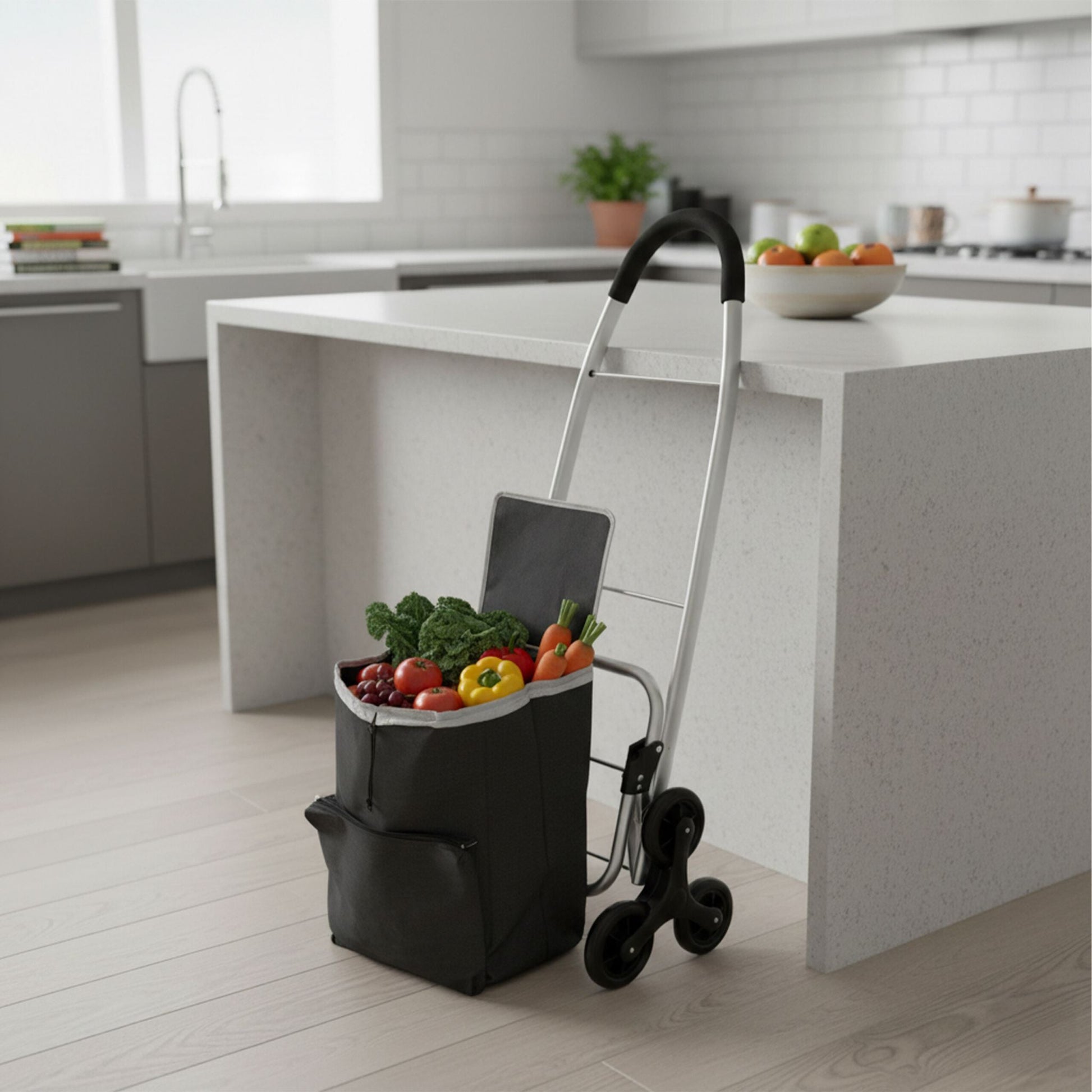 Einkaufstrolley Treppensteiger 45L Schwarz-Silber von Relaxdays