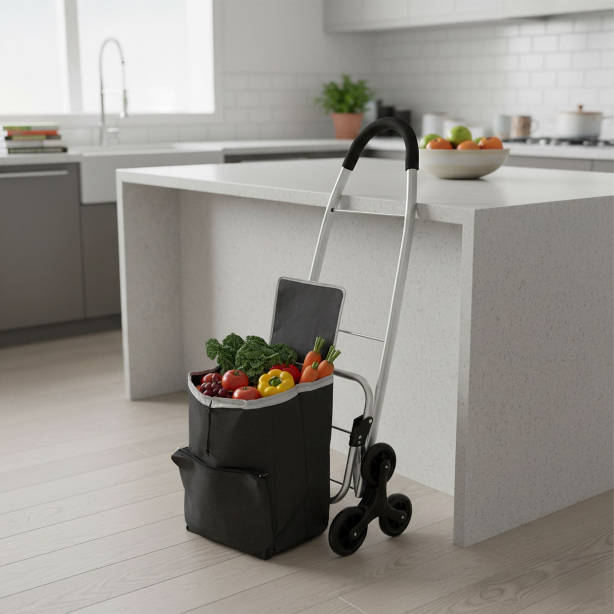 Einkaufstrolley Treppensteiger 45L Schwarz-Silber von Relaxdays