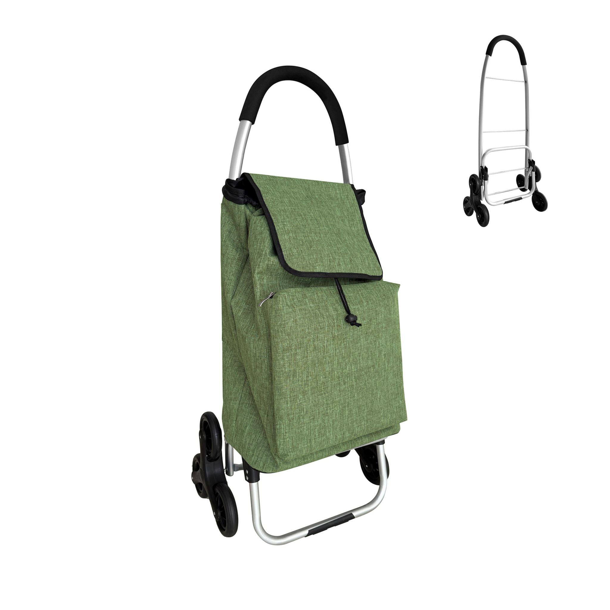 Einkaufstrolley Treppensteiger 45L Grün-Schwarz-Silber von Relaxdays