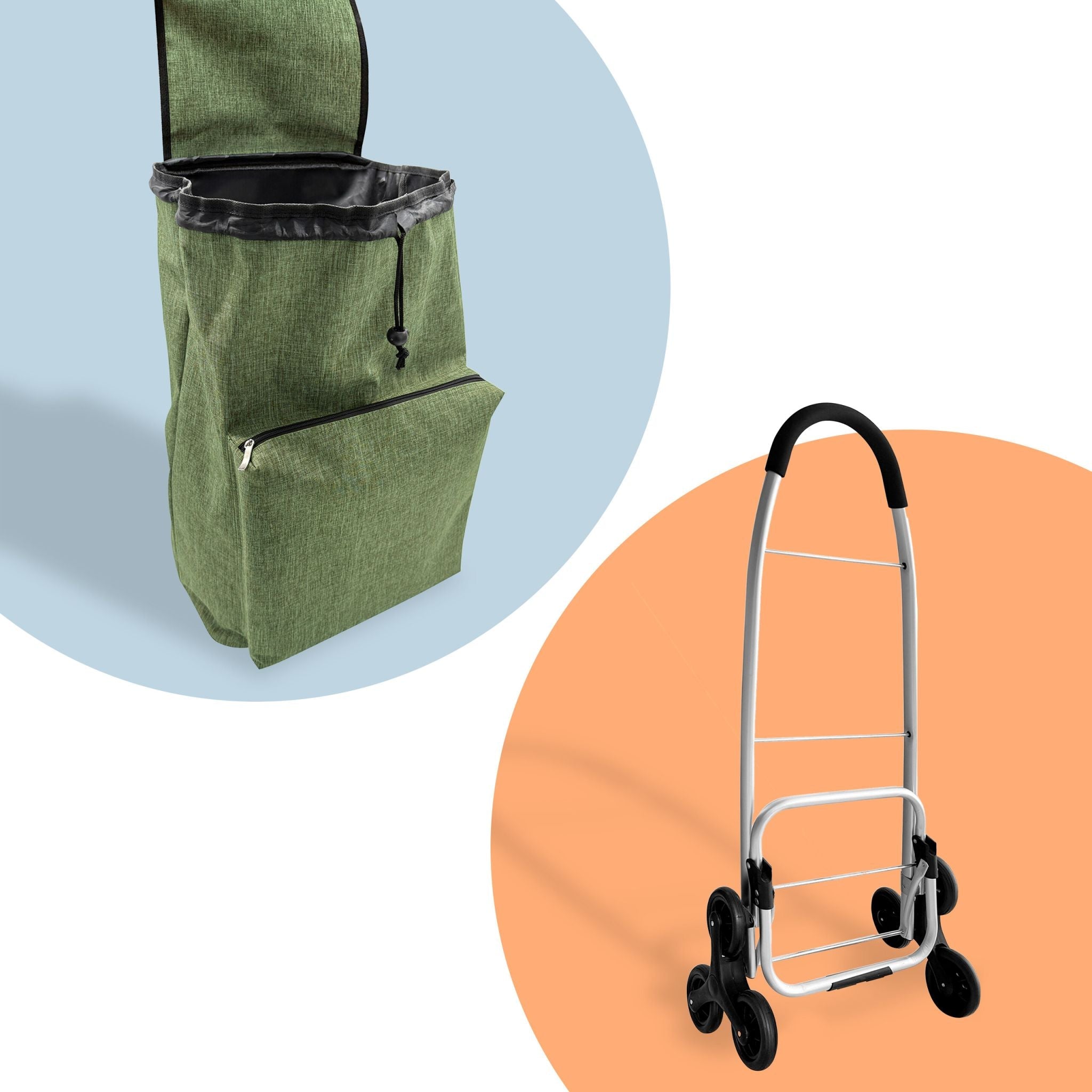 Einkaufstrolley Treppensteiger 45L Grün-Schwarz-Silber von Relaxdays