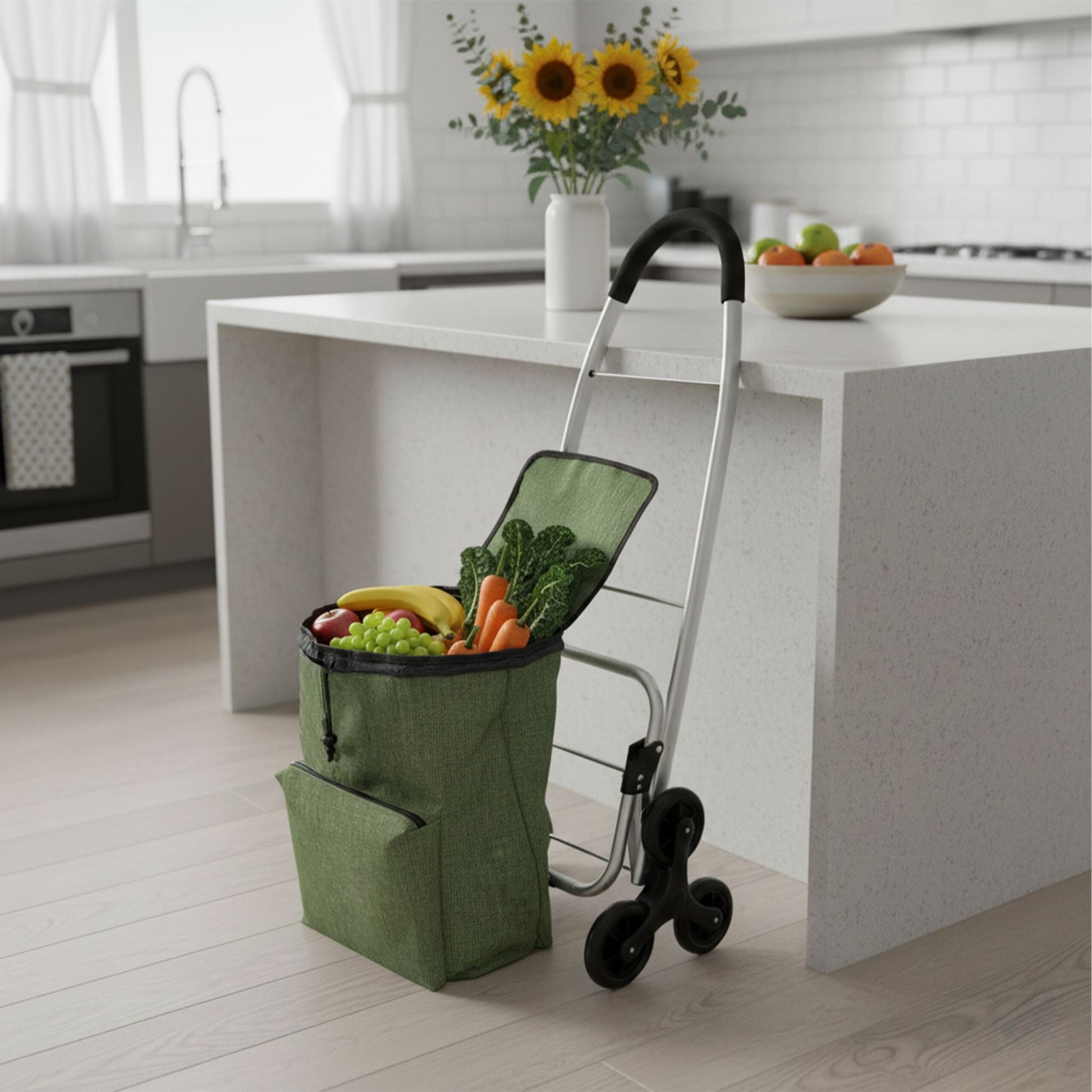 Einkaufstrolley Treppensteiger 45L Grün-Schwarz-Silber von Relaxdays