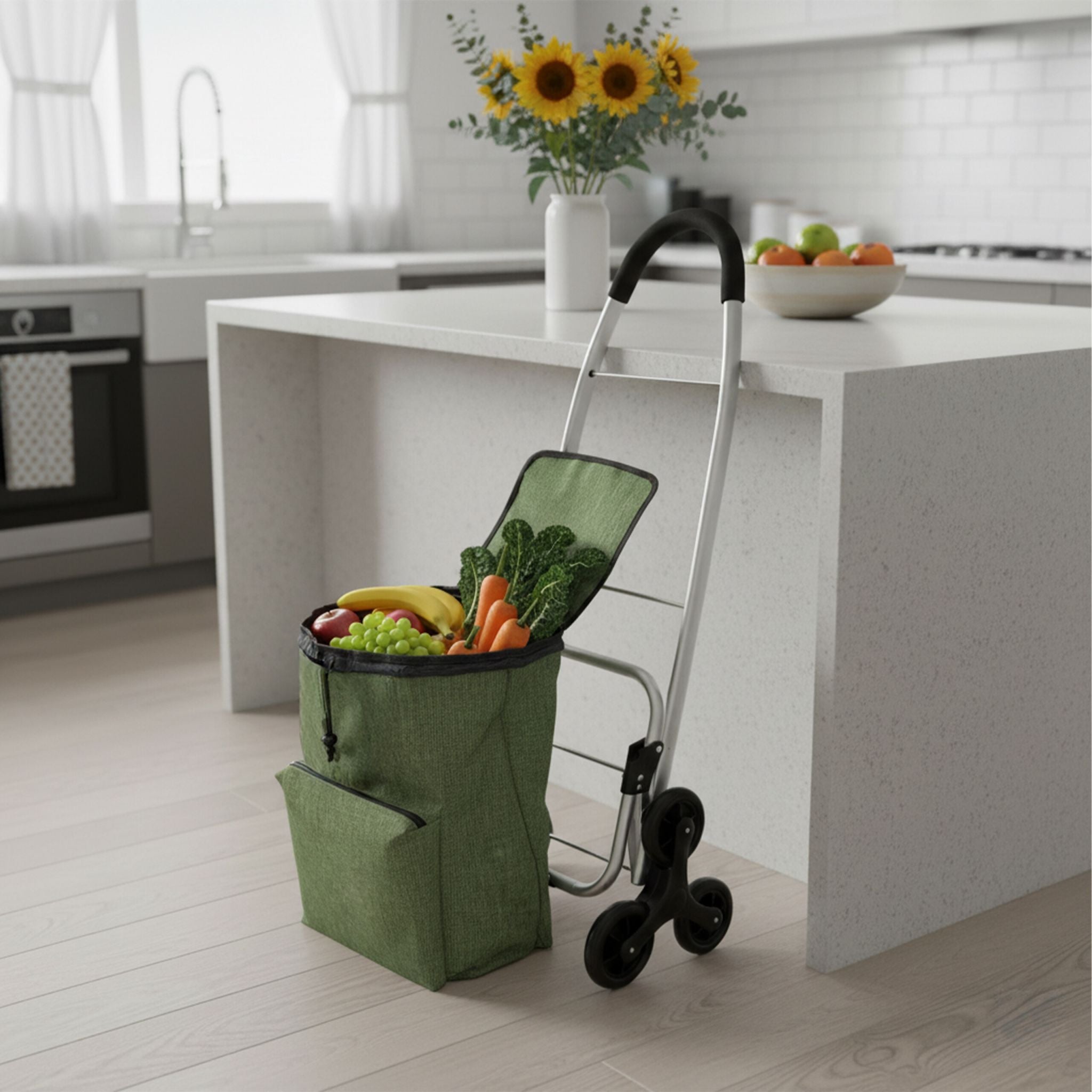 Einkaufstrolley Treppensteiger 45L Grün-Schwarz-Silber von Relaxdays