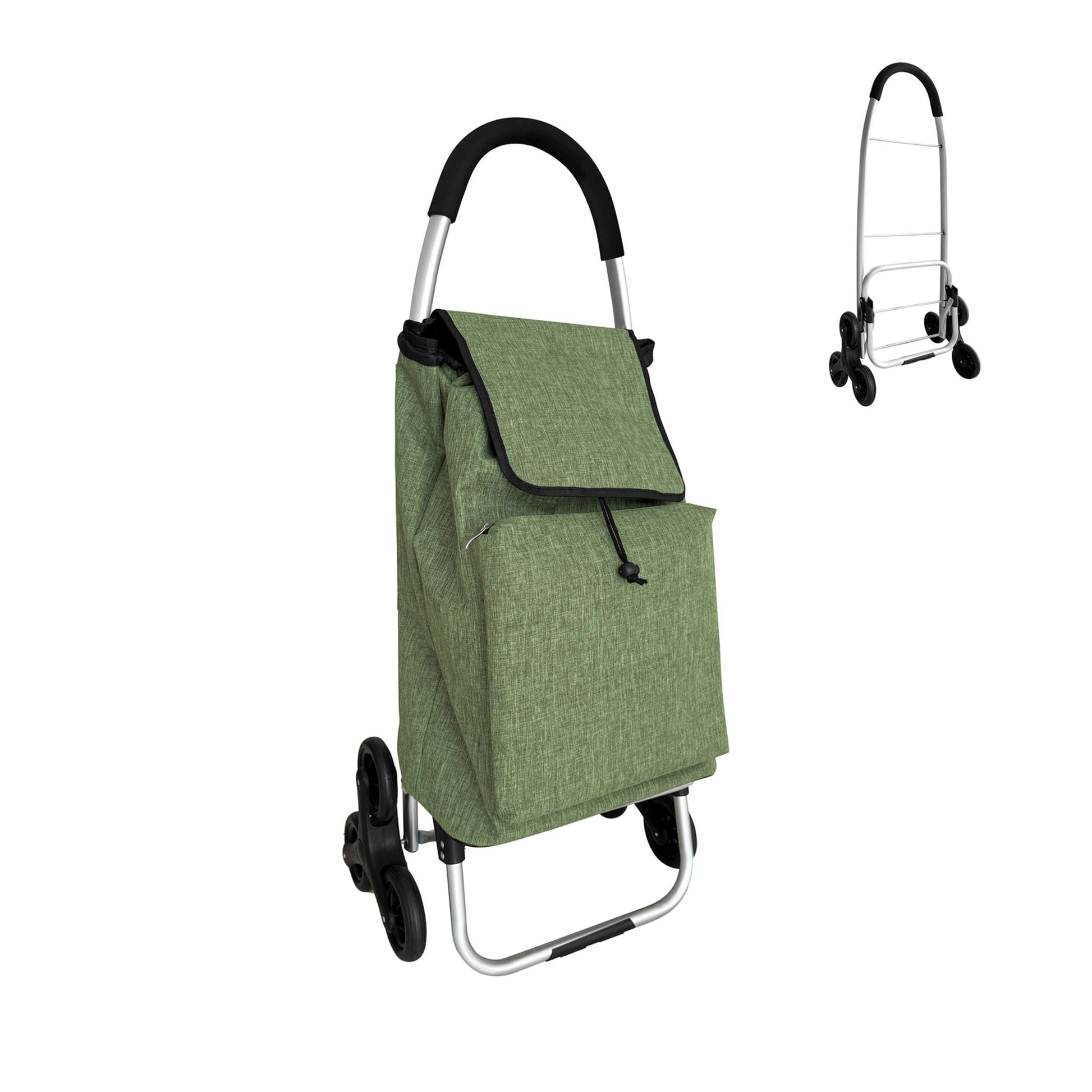 Einkaufstrolley Treppensteiger 45L Grün-Schwarz-Silber von Relaxdays