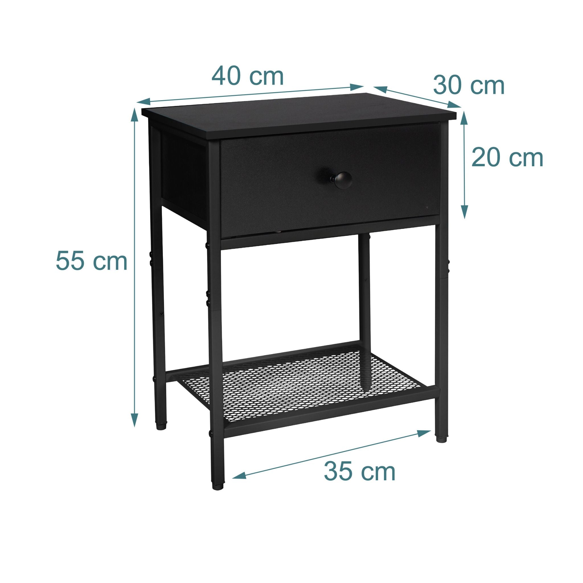 Nachttisch 2er-Set Schublade & Ablage Schwarz von Relaxdays
