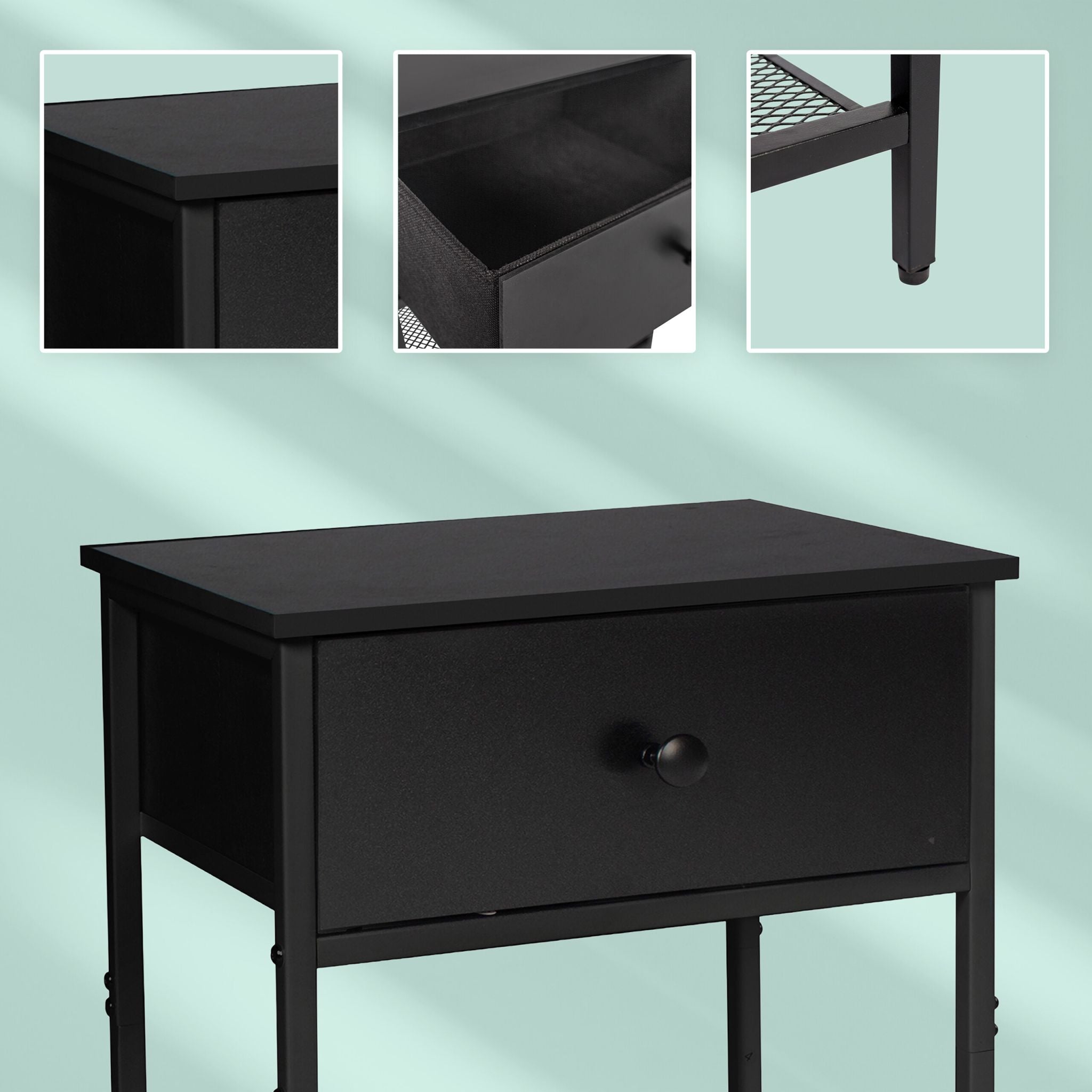 Nachttisch 2er-Set Schublade & Ablage Schwarz von Relaxdays