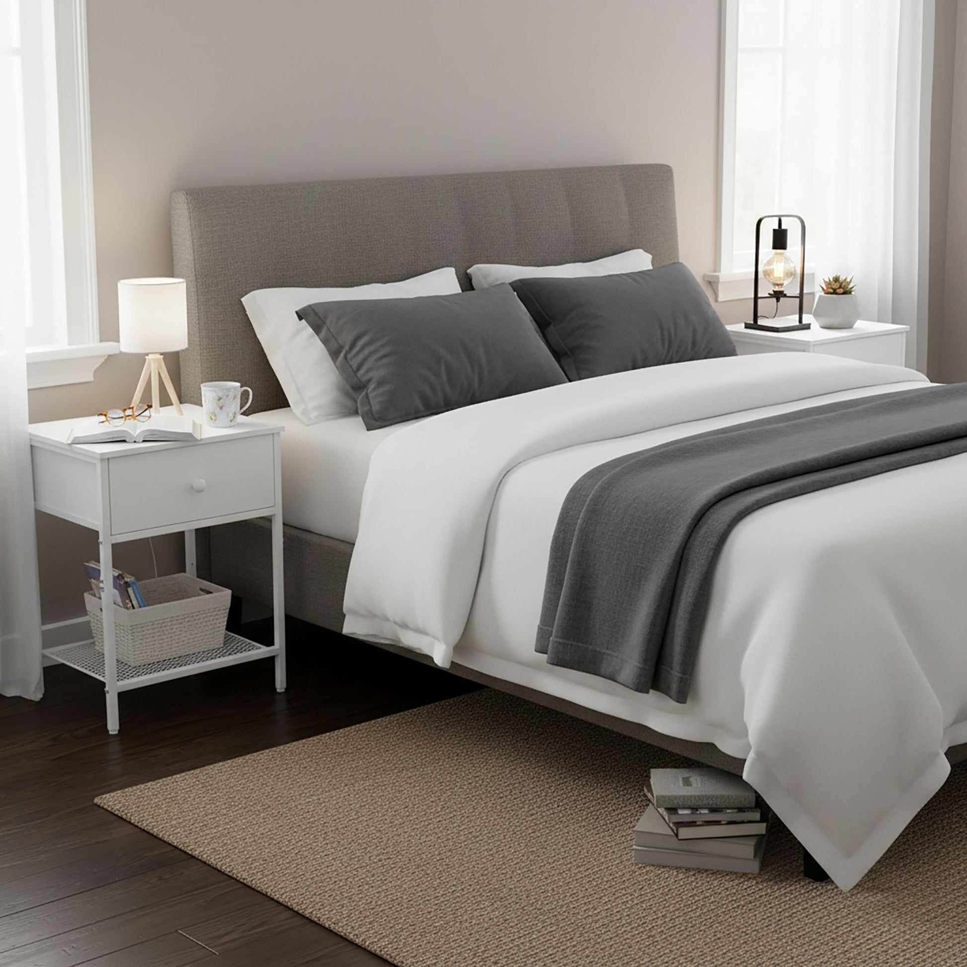 Nachttisch 2er-Set Schublade & Ablage Weiss von Relaxdays