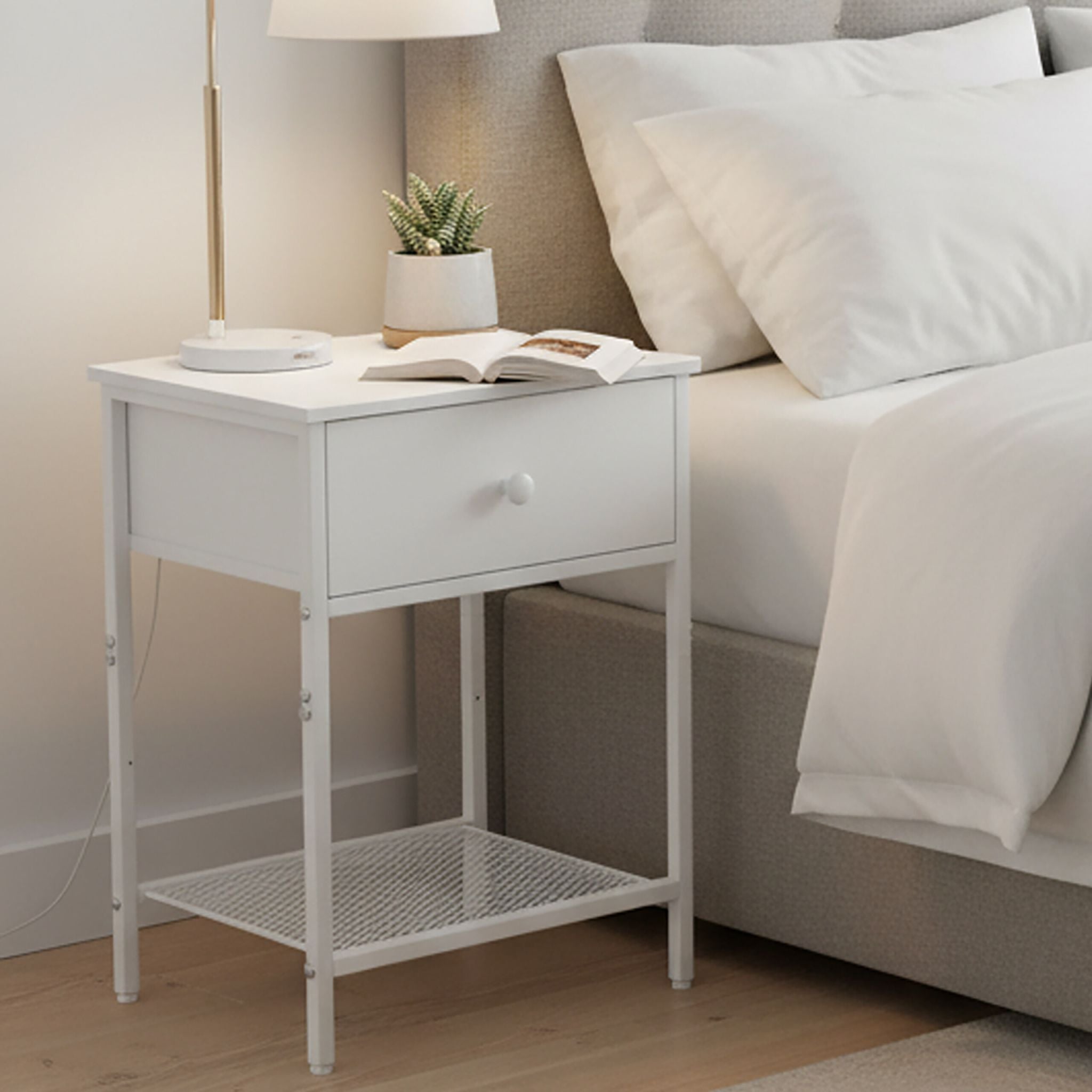 Nachttisch 2er-Set Schublade & Ablage Weiss von Relaxdays