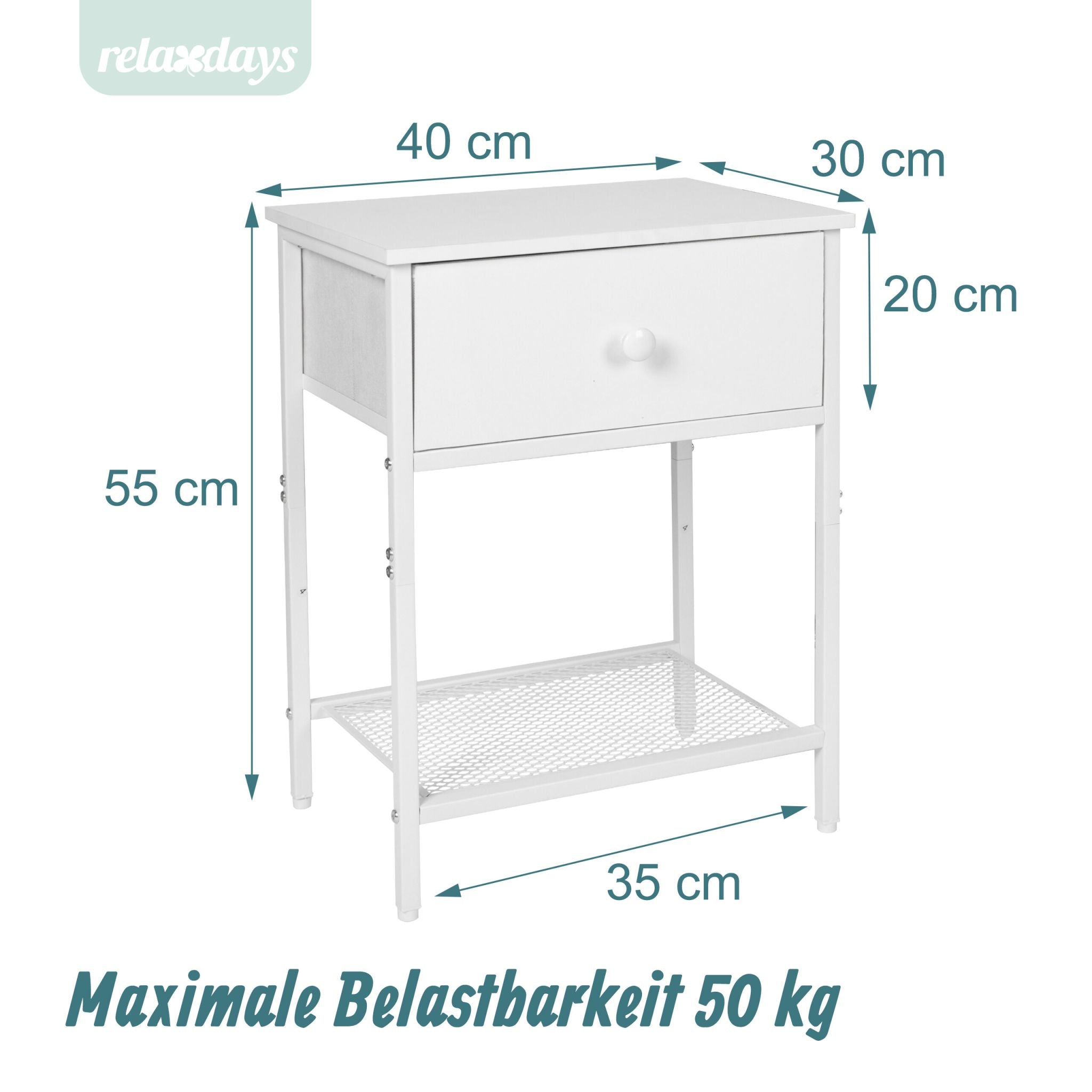 Nachttisch 2er-Set Schublade & Ablage Weiss von Relaxdays
