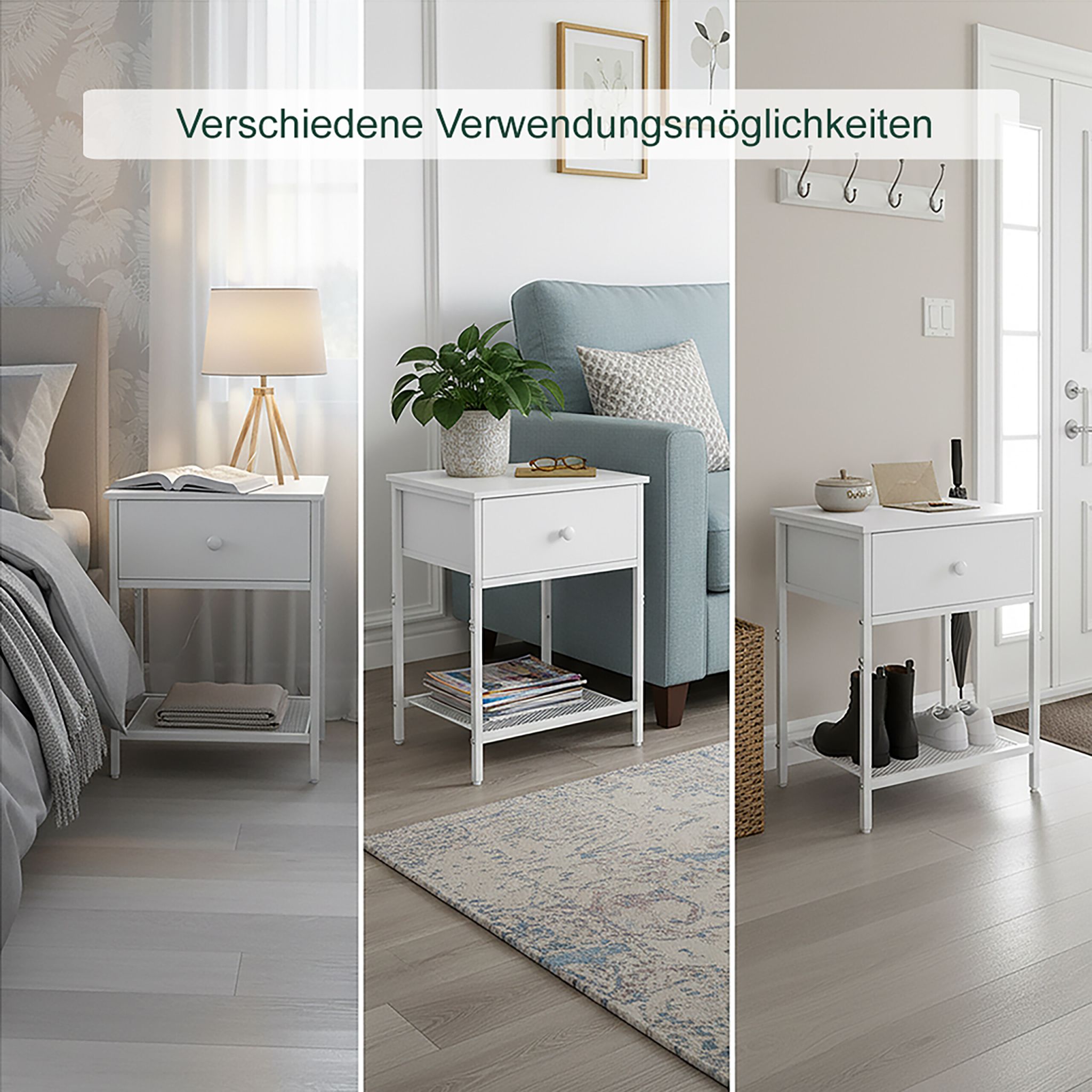 Nachttisch 2er-Set Schublade & Ablage Weiss von Relaxdays