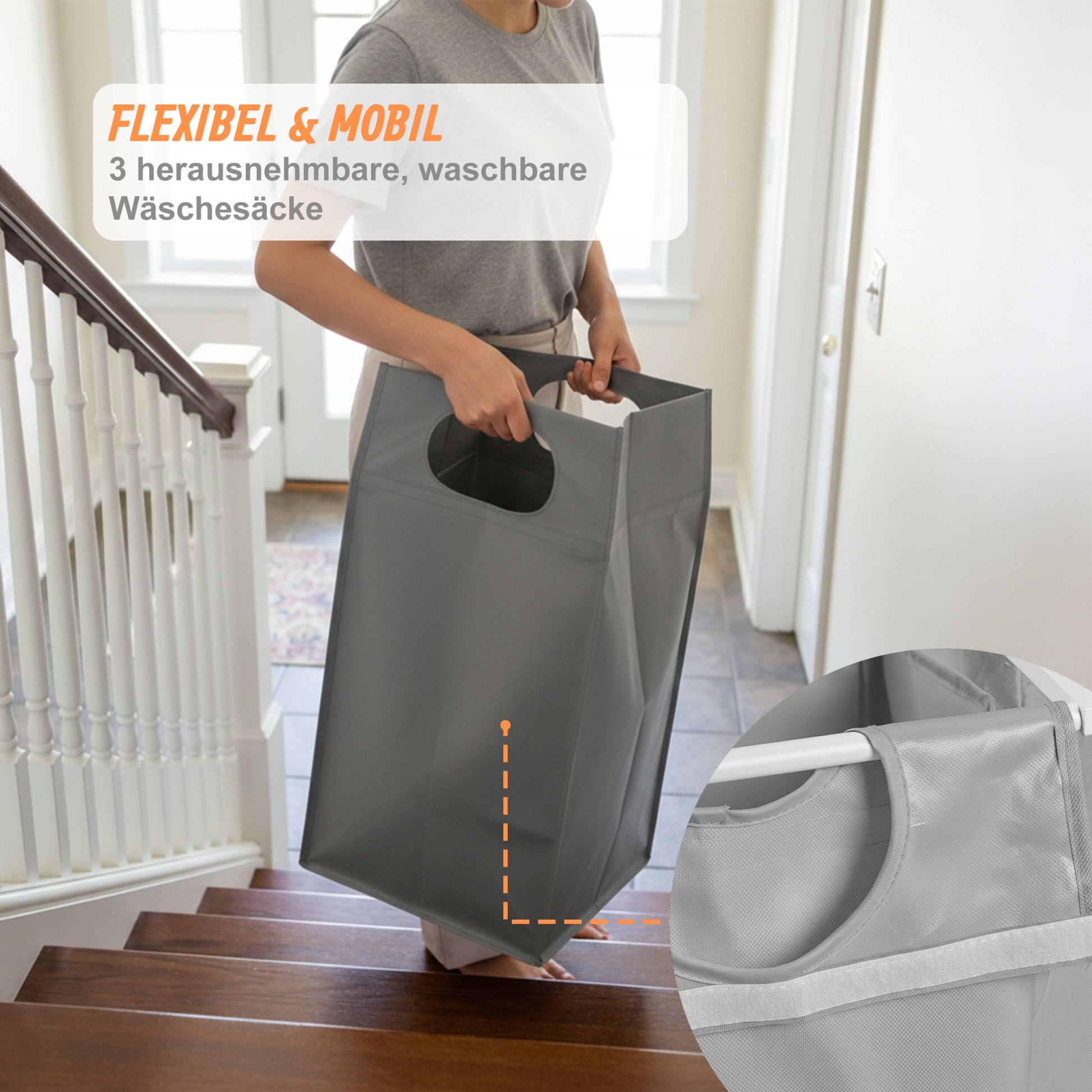 Wäschesammler 3 Fächer mit Ablage Weiss-Grau von Relaxdays
