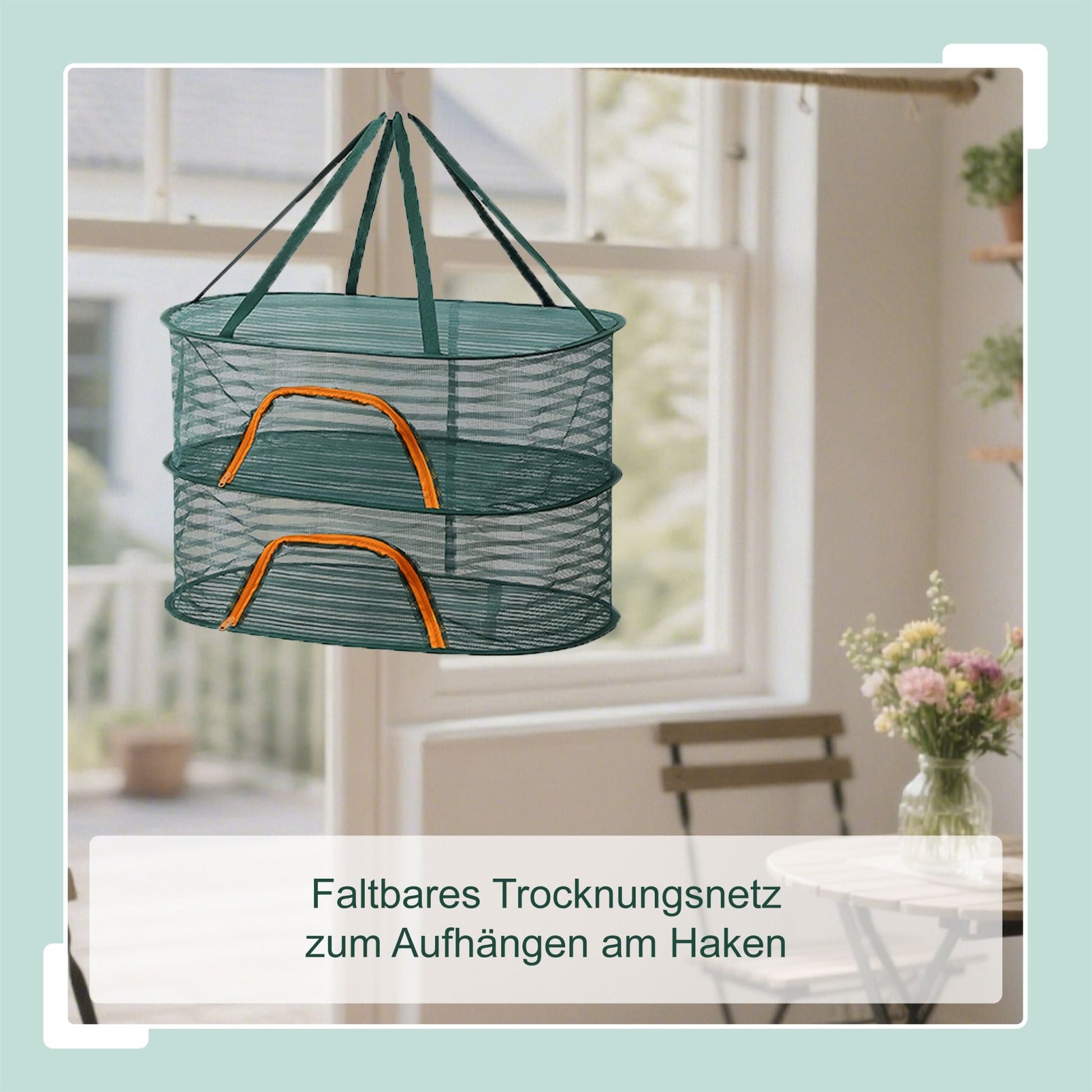 Faltbares Trockennetz oval Dunkelgrün-Orange von Relaxdays