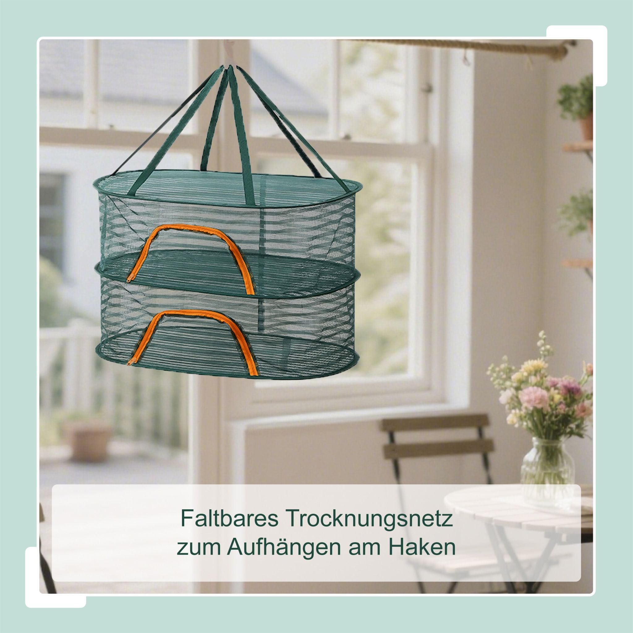 Faltbares Trockennetz oval Dunkelgrün-Orange von Relaxdays