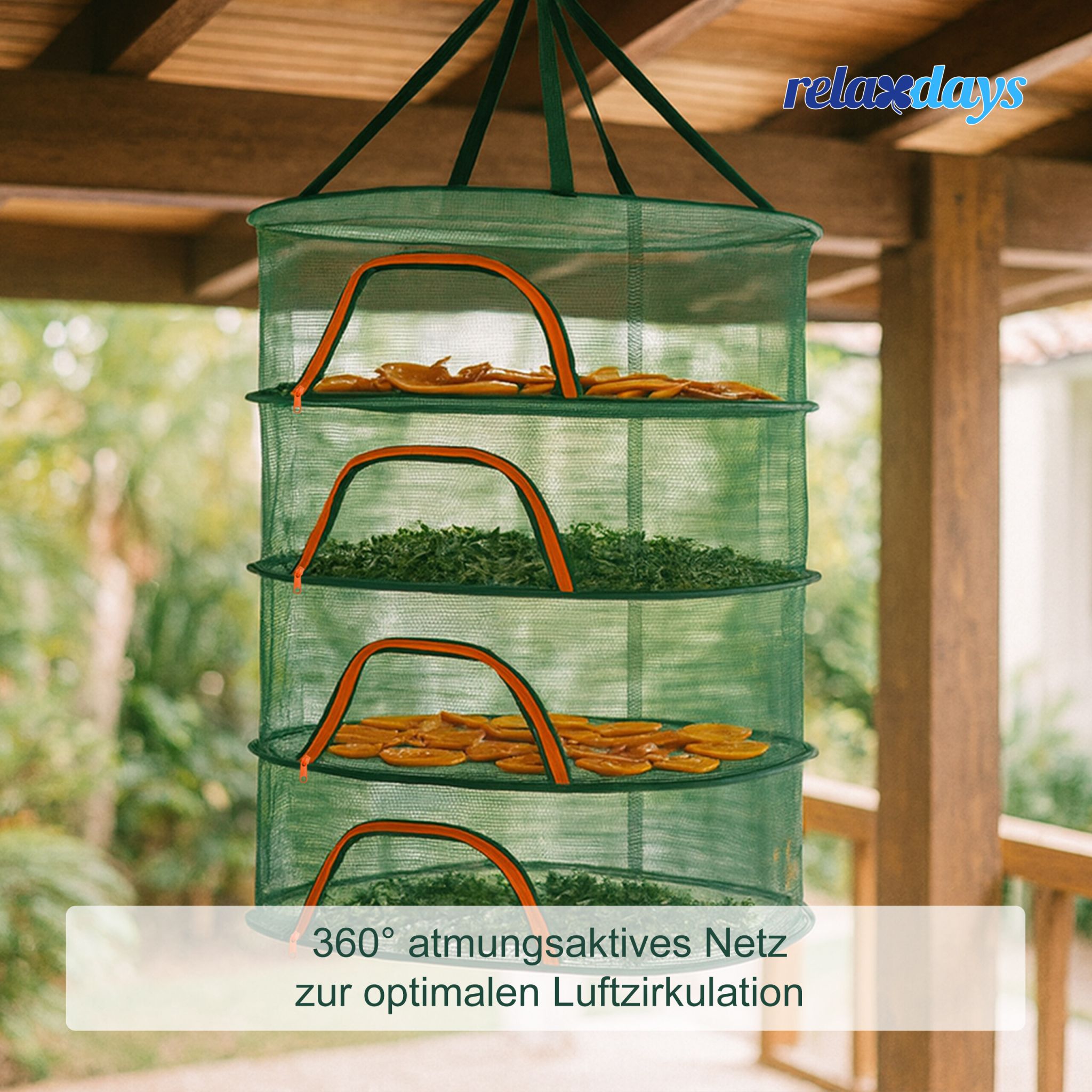 Faltbares Trockennetz oval Dunkelgrün-Orange von Relaxdays