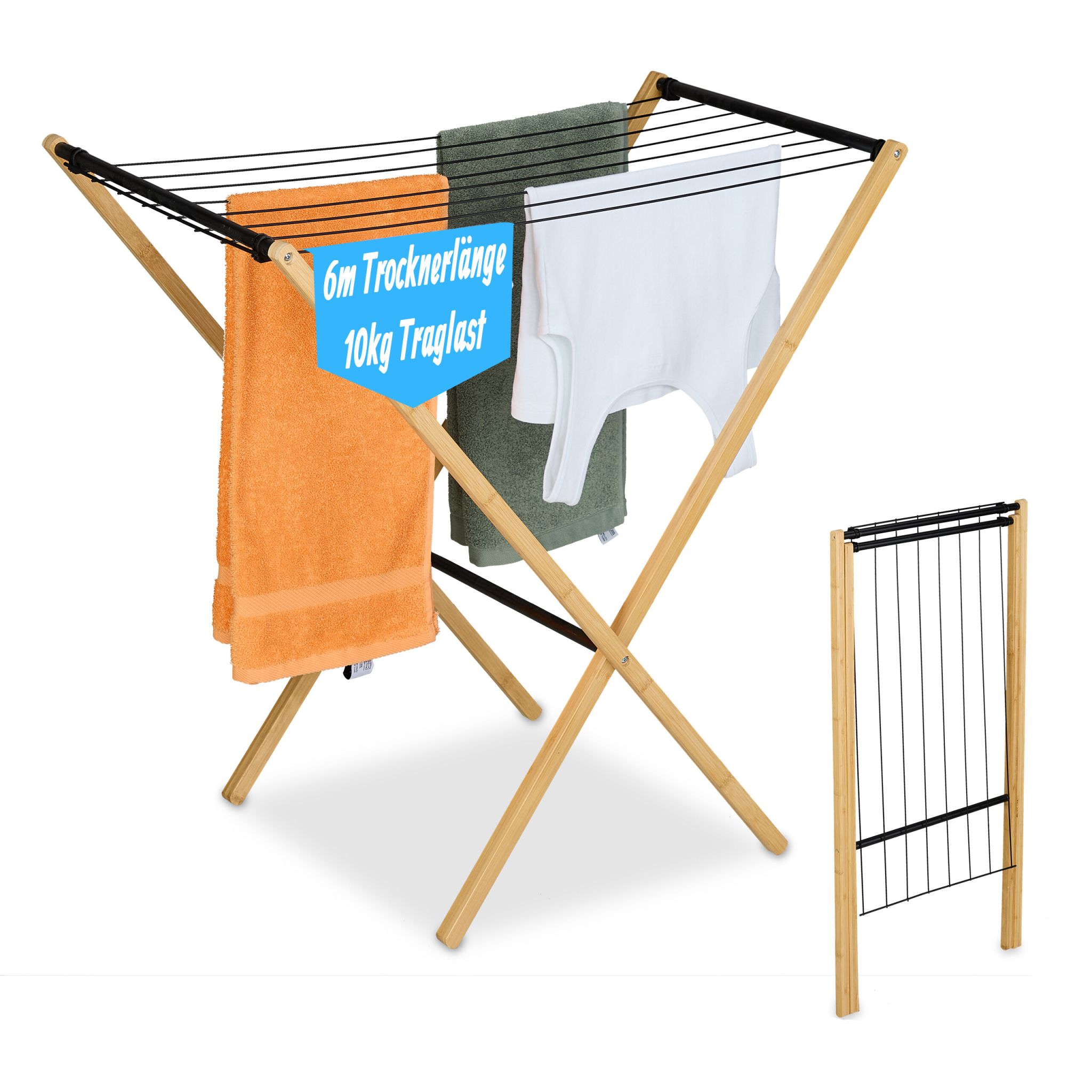 Klappbarer Wäscheständer Hellbraun-Schwarz von Relaxdays