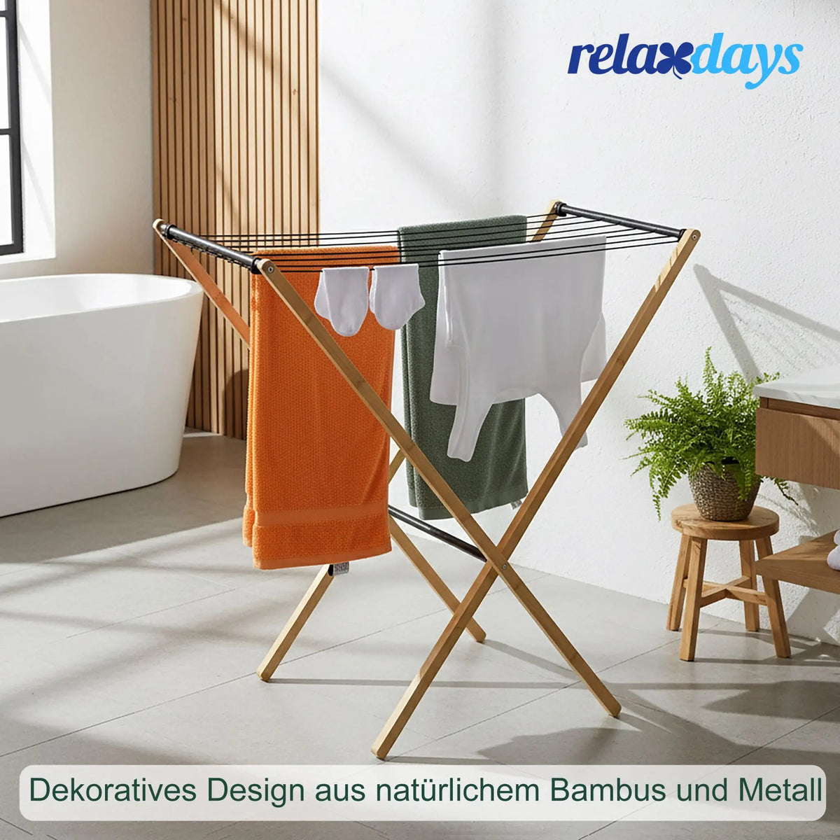 Klappbarer Wäscheständer Hellbraun-Schwarz von Relaxdays