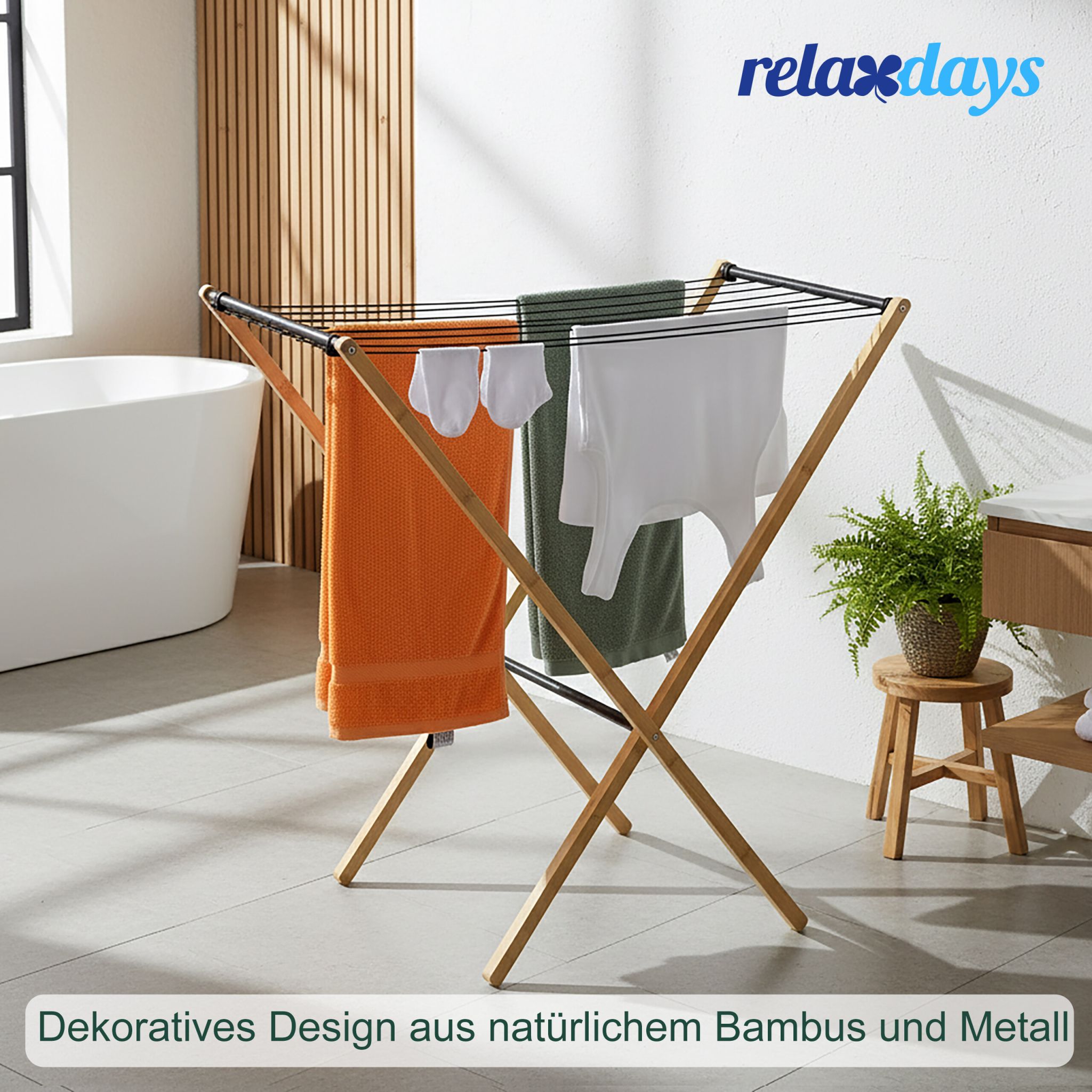 Klappbarer Wäscheständer Hellbraun-Schwarz von Relaxdays