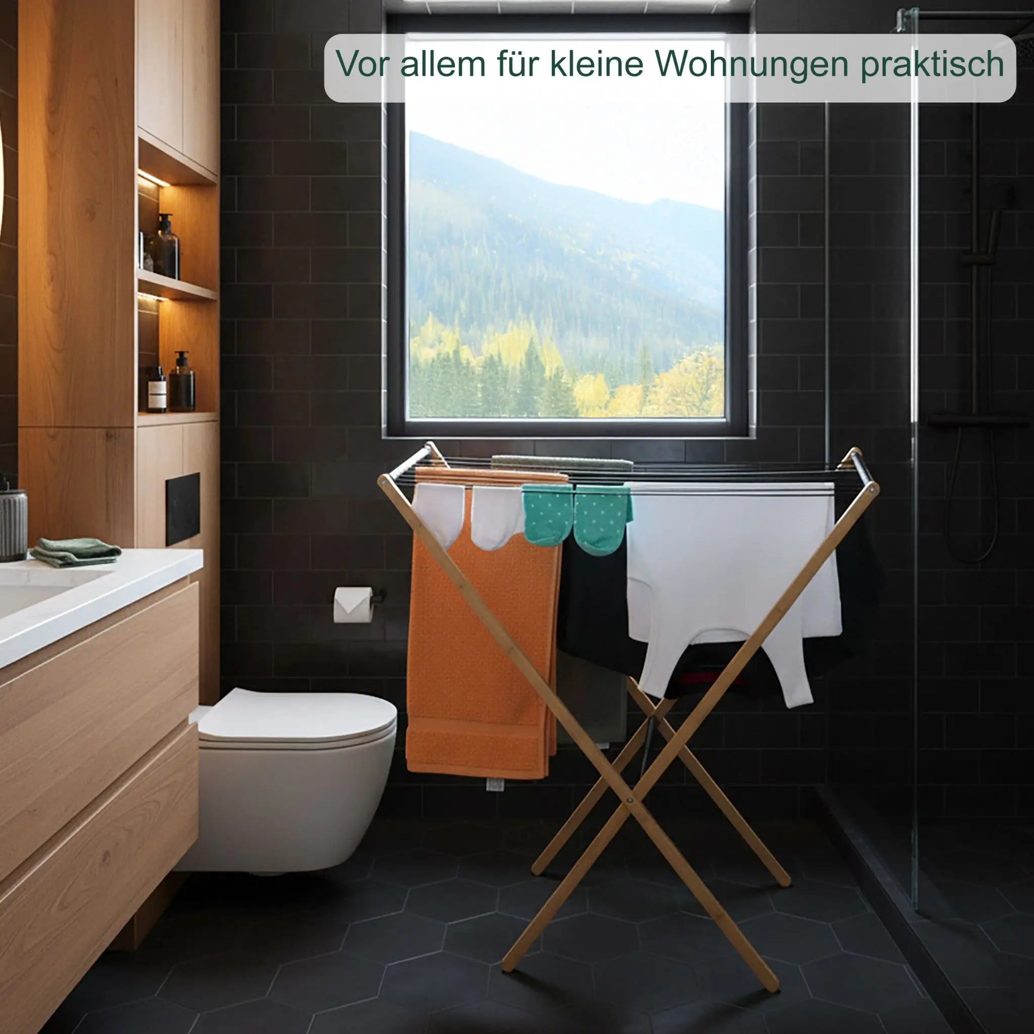Klappbarer Wäscheständer Hellbraun-Schwarz von Relaxdays