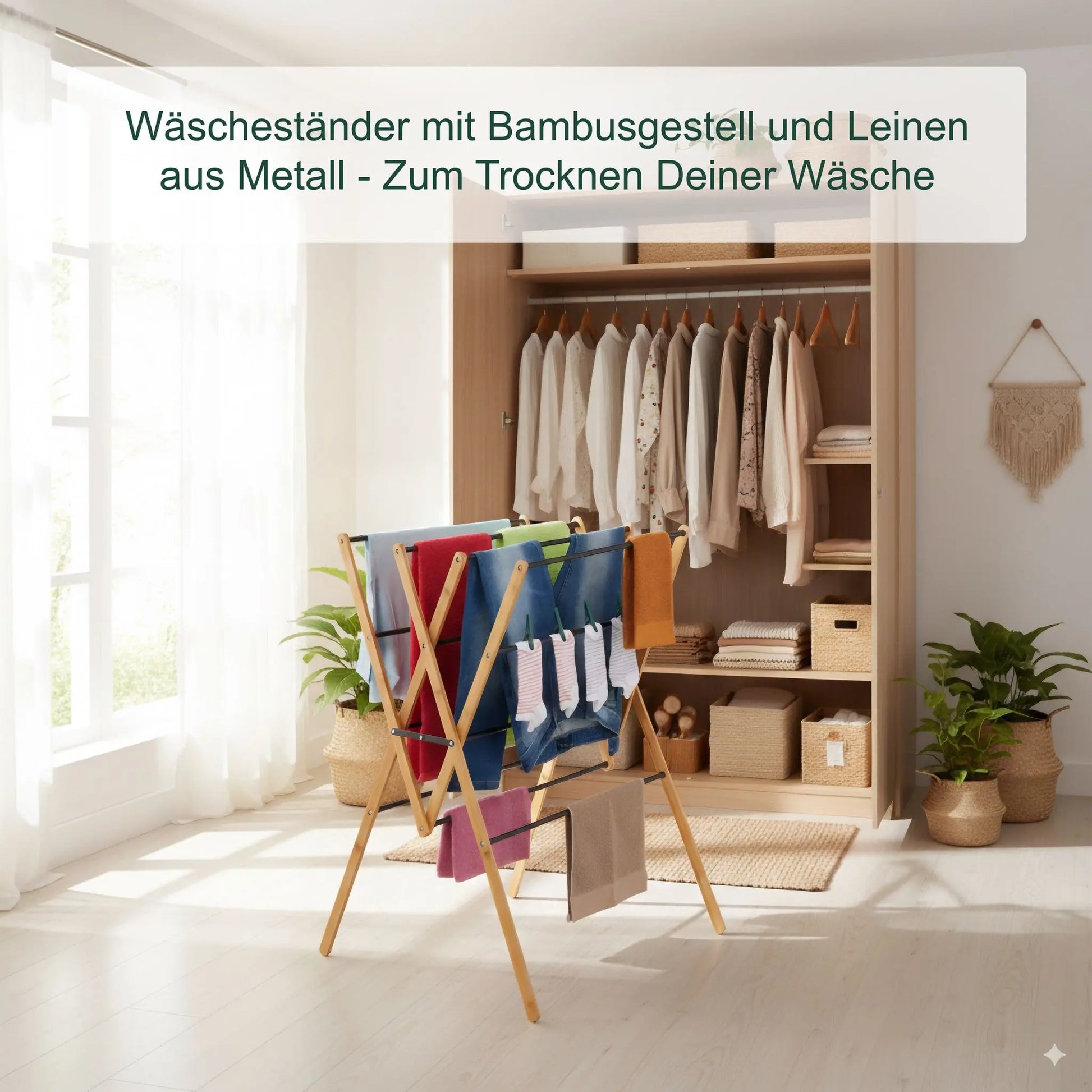 Klappbarer Wäscheständer Hellbraun-Schwarz von Relaxdays