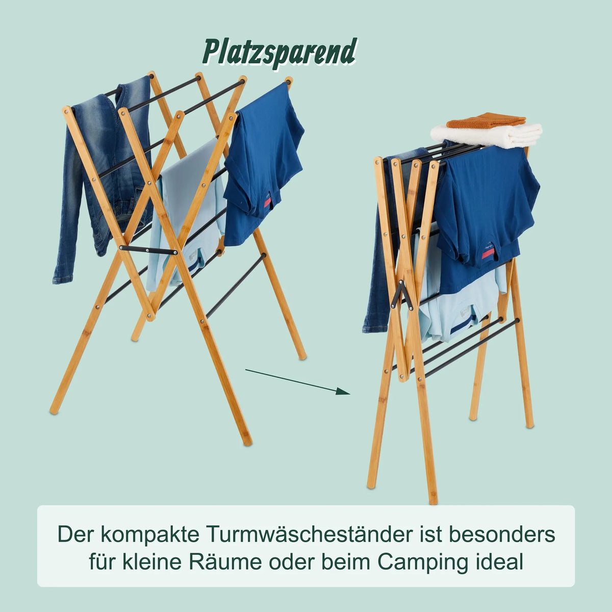 Klappbarer Wäscheständer Hellbraun-Schwarz von Relaxdays