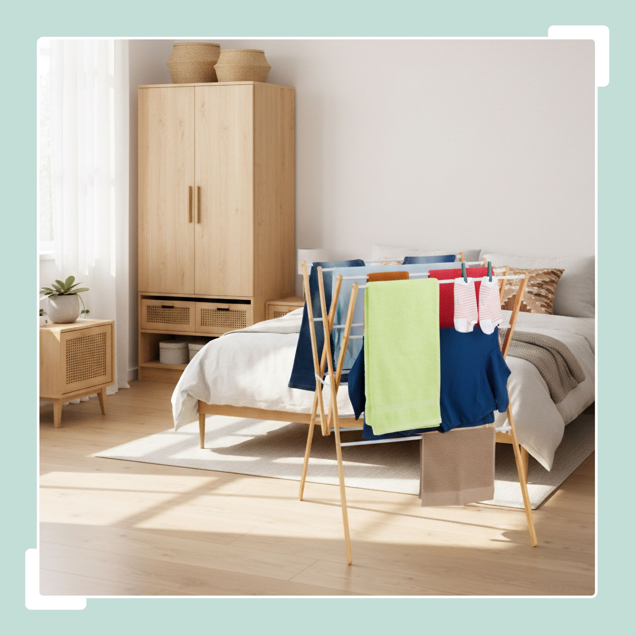 Klappbarer Wäscheständer Weiss-Hellbraun von Relaxdays
