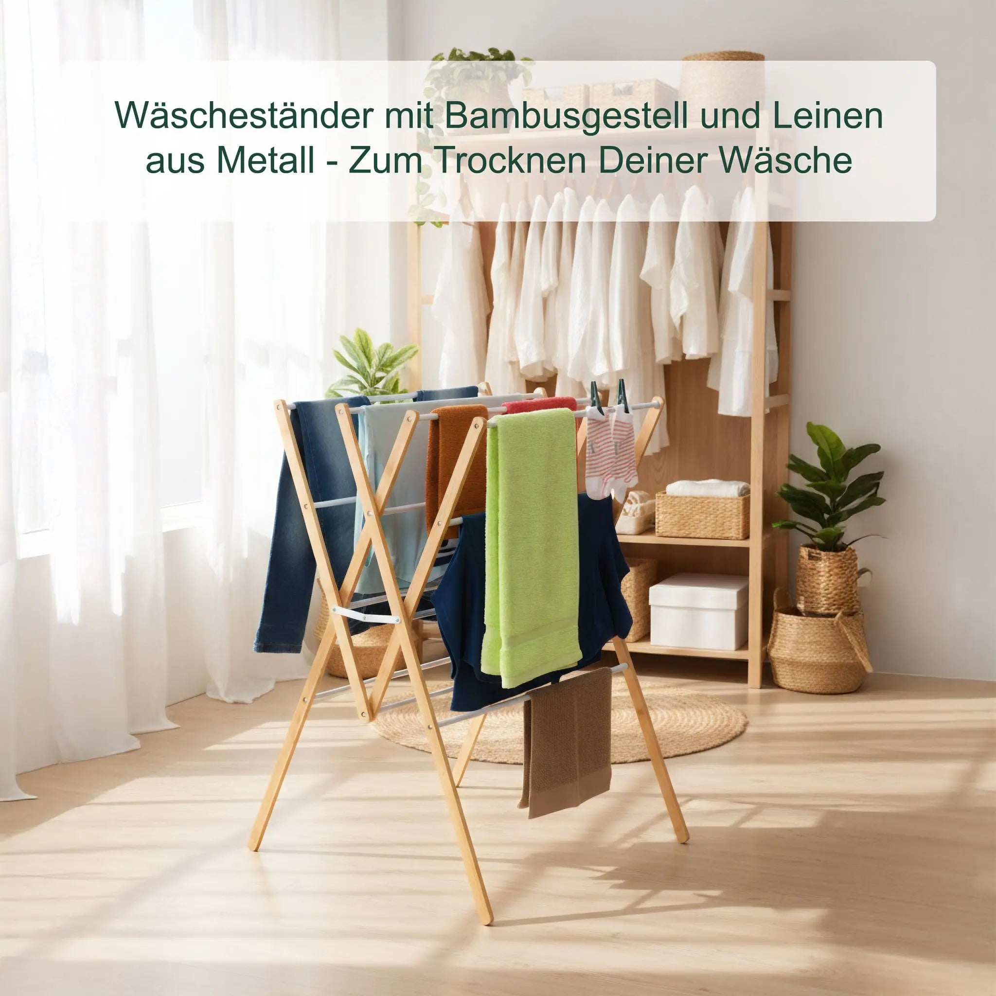 Klappbarer Wäscheständer Weiss-Hellbraun von Relaxdays