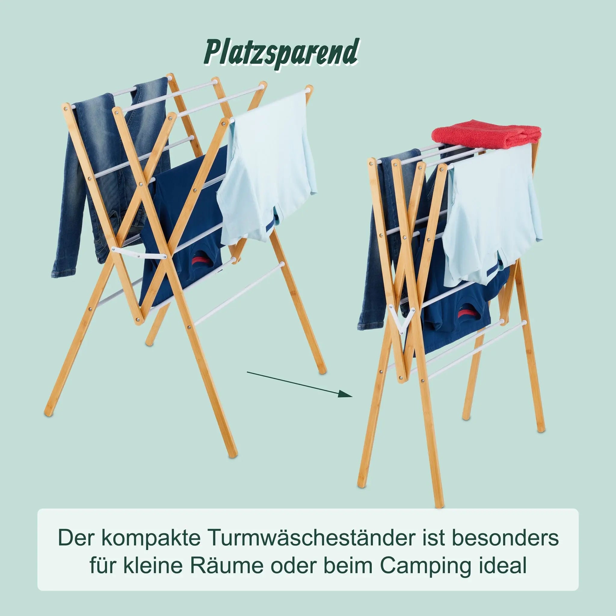 Klappbarer Wäscheständer Weiss-Hellbraun von Relaxdays