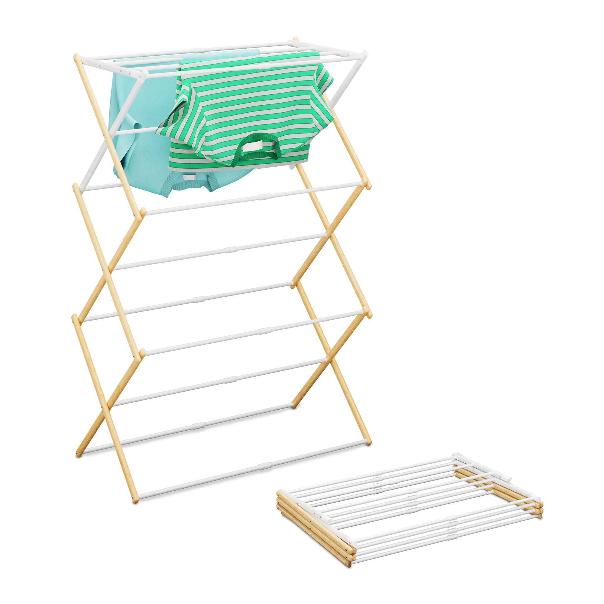 Klappbarer Wäscheständer Weiss-Hellbraun von Relaxdays